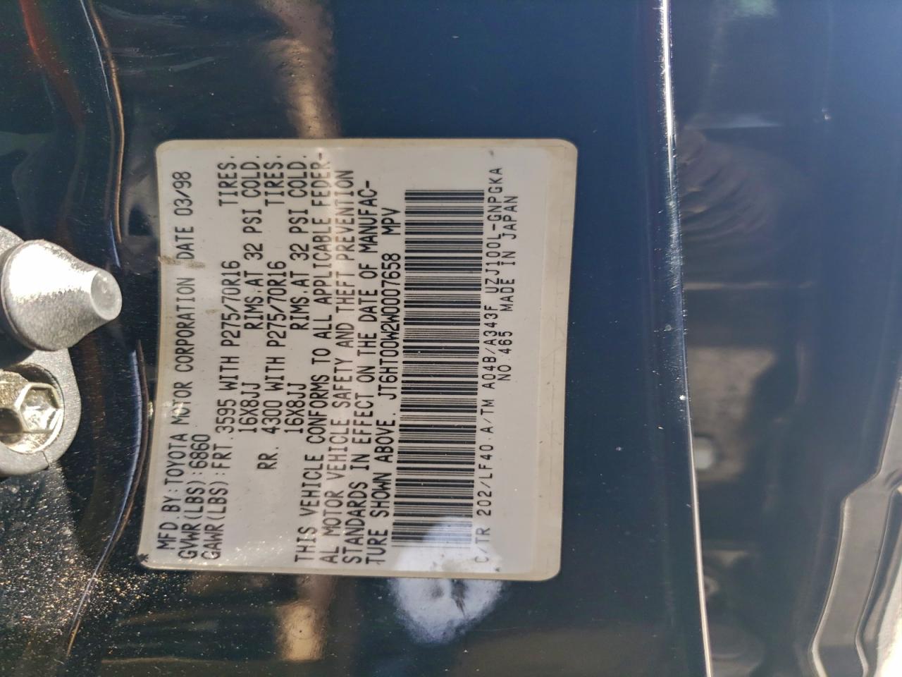 1998 Lexus Lx 470 Черный vin: JT6HT00W2W0007658