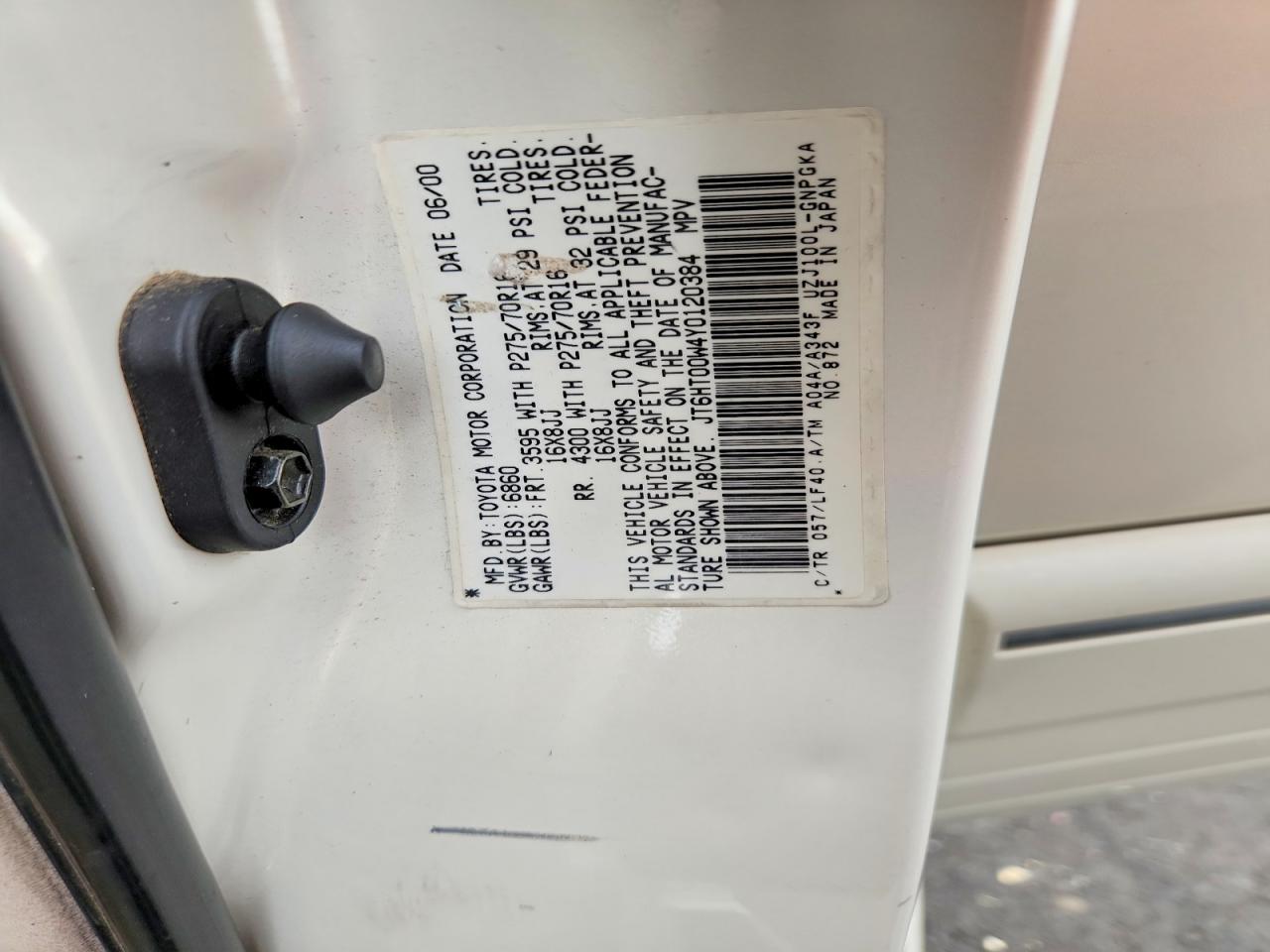 2000 Lexus Lx 470 Белый vin: JT6HT00W4Y0120384