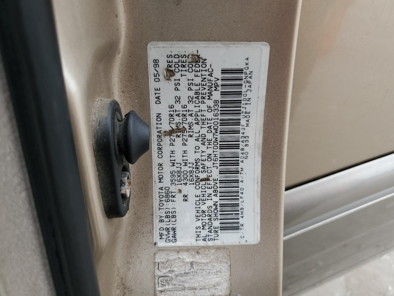 1998 Lexus Lx 470 Золотой vin: JT6HT00W7W0016338