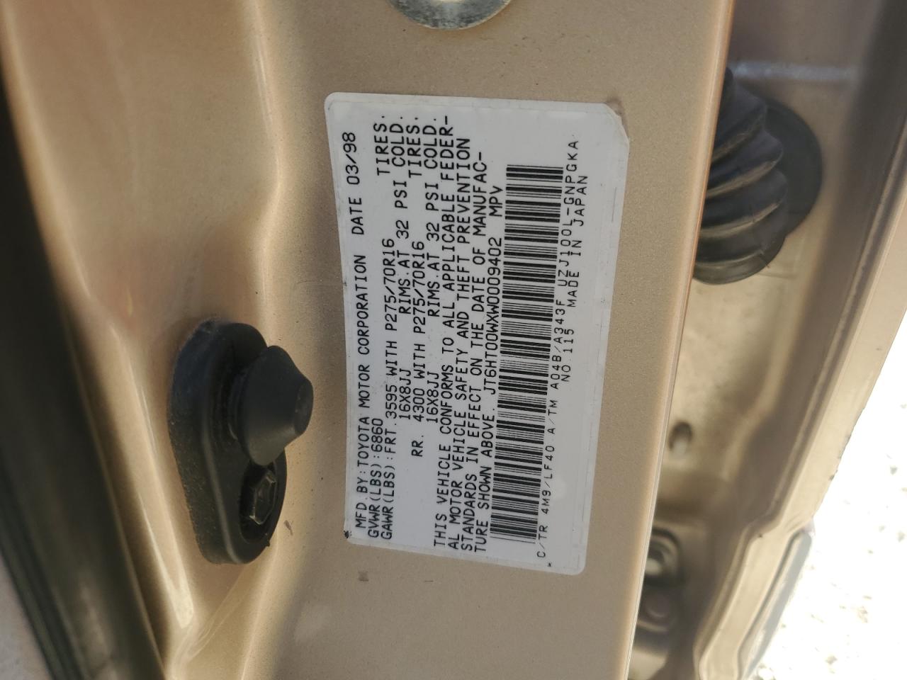 1998 Lexus Lx 470 Gold vin: JT6HT00WXW0009402