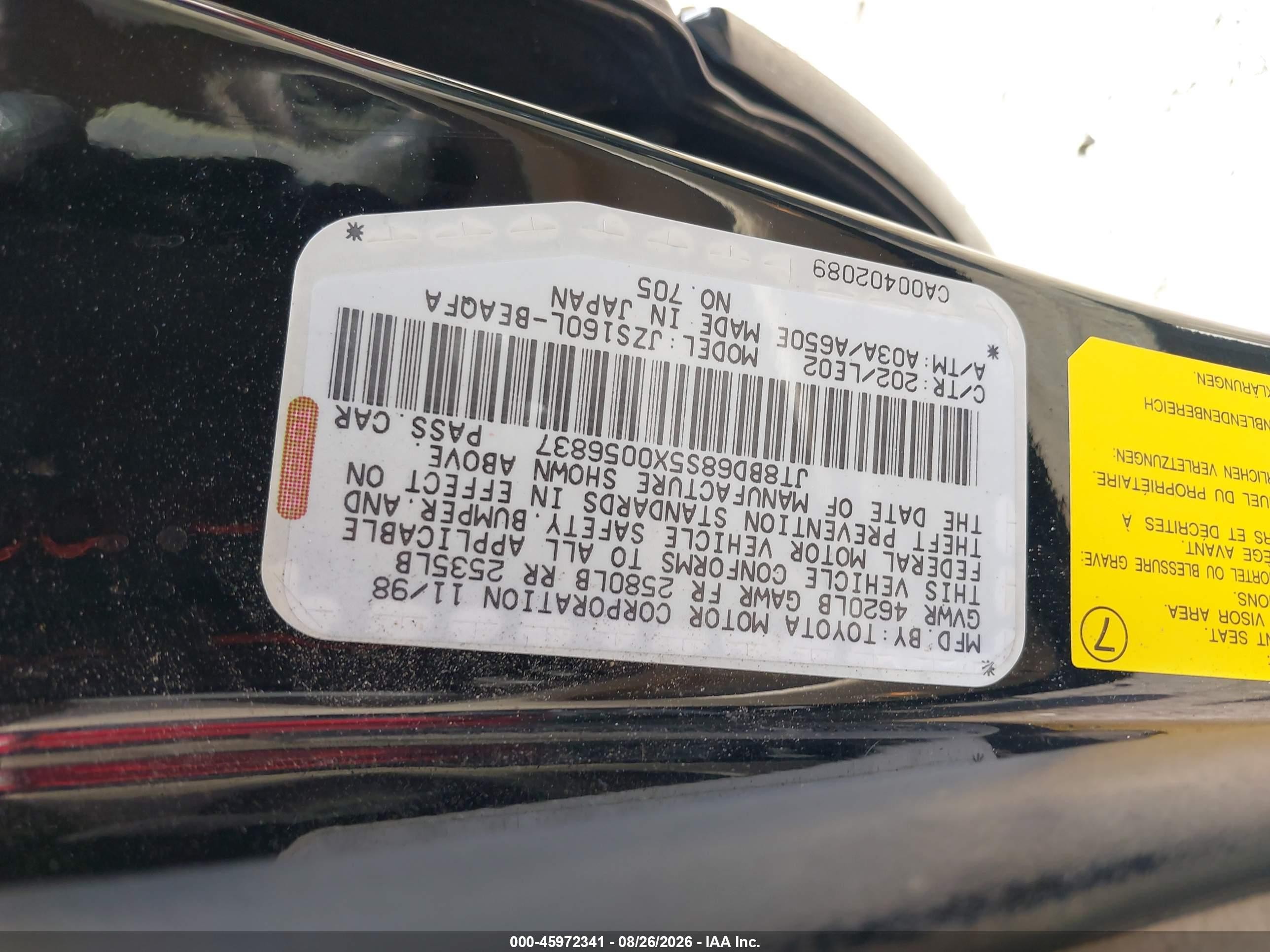 1999 Lexus Gs 300 Black vin: JT8BD68S5X0056837