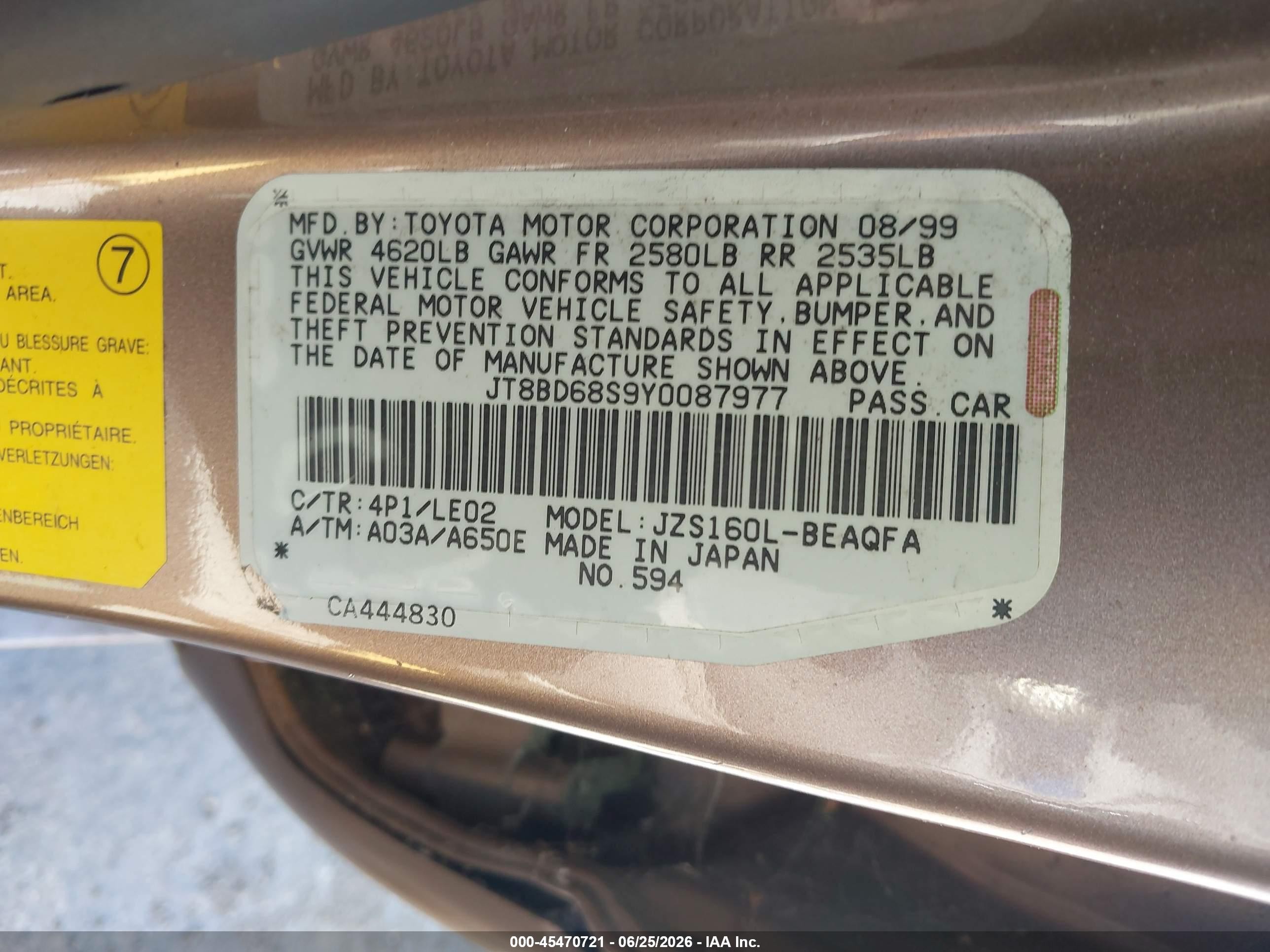 2000 Lexus Gs 300   Pink vin: JT8BD68S9Y0087977