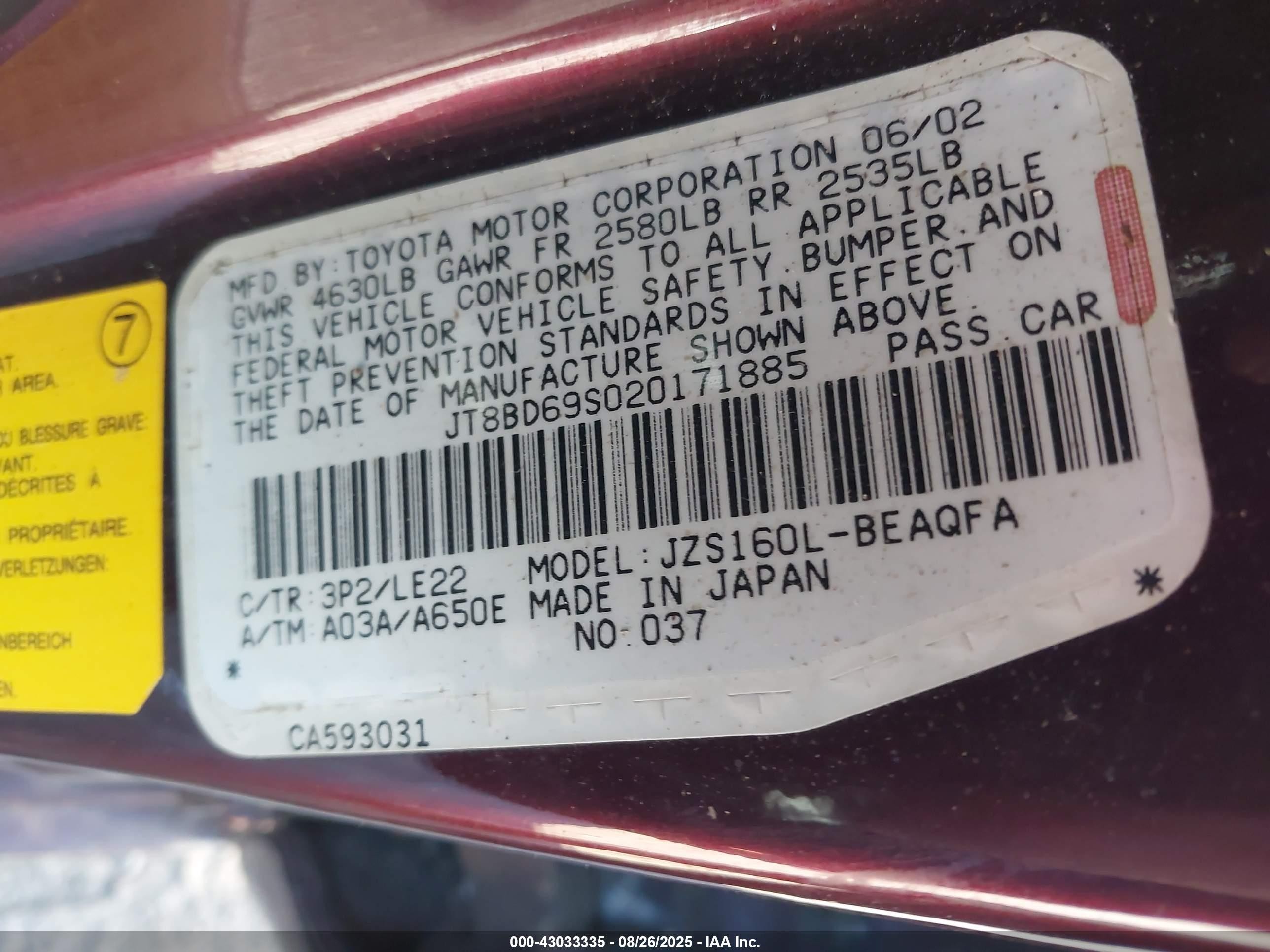 2002 Lexus Gs 300   Maroon vin: JT8BD69S020171885