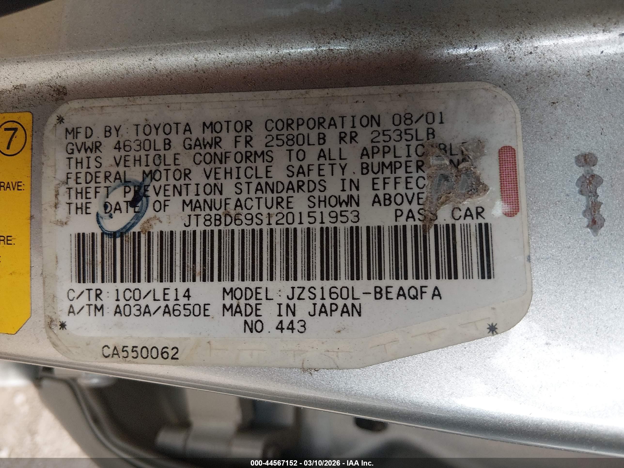 2002 Lexus Gs 300   Silver vin: JT8BD69S120151953