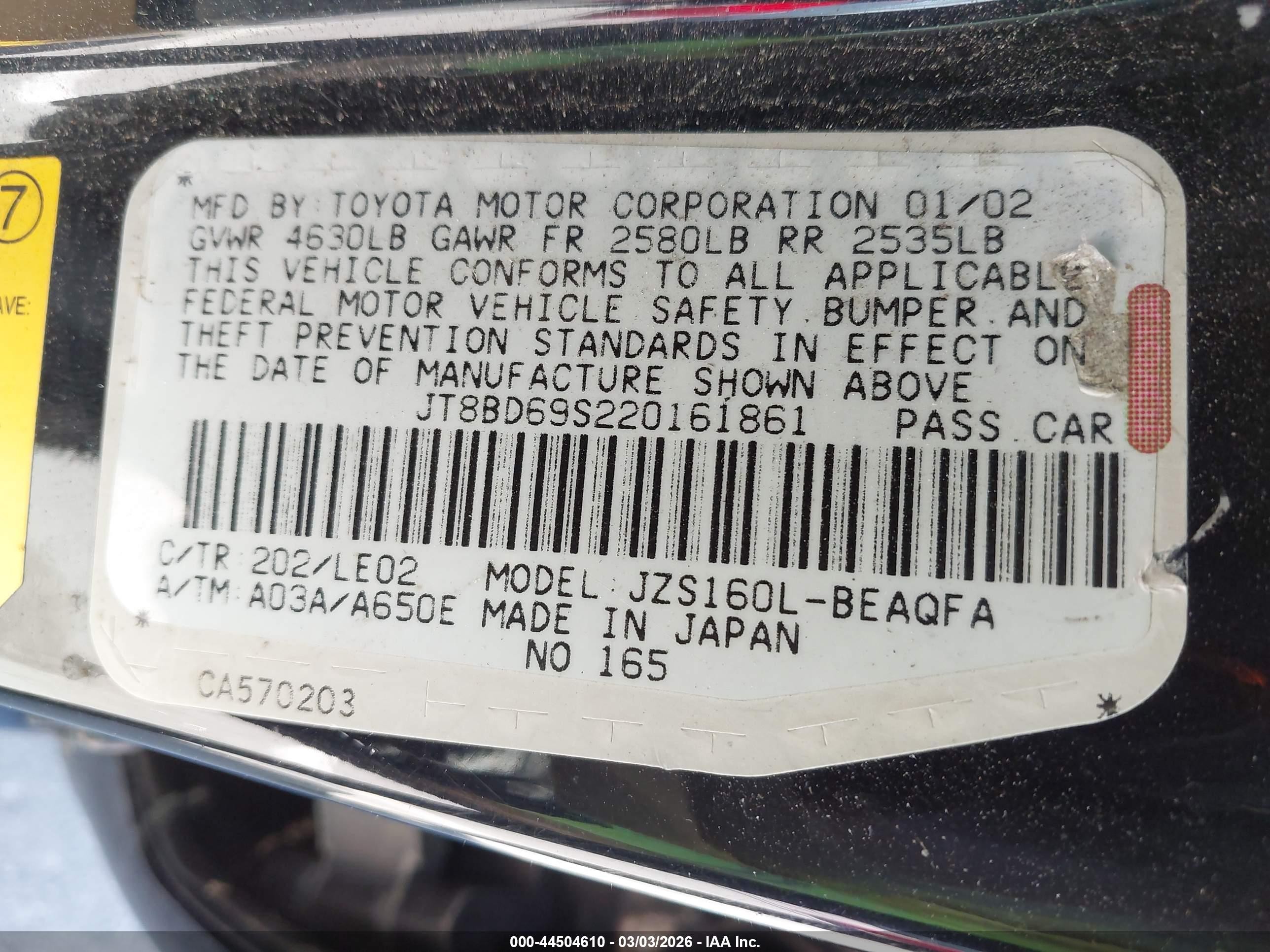 2002 Lexus Gs 300   Black vin: JT8BD69S220161861