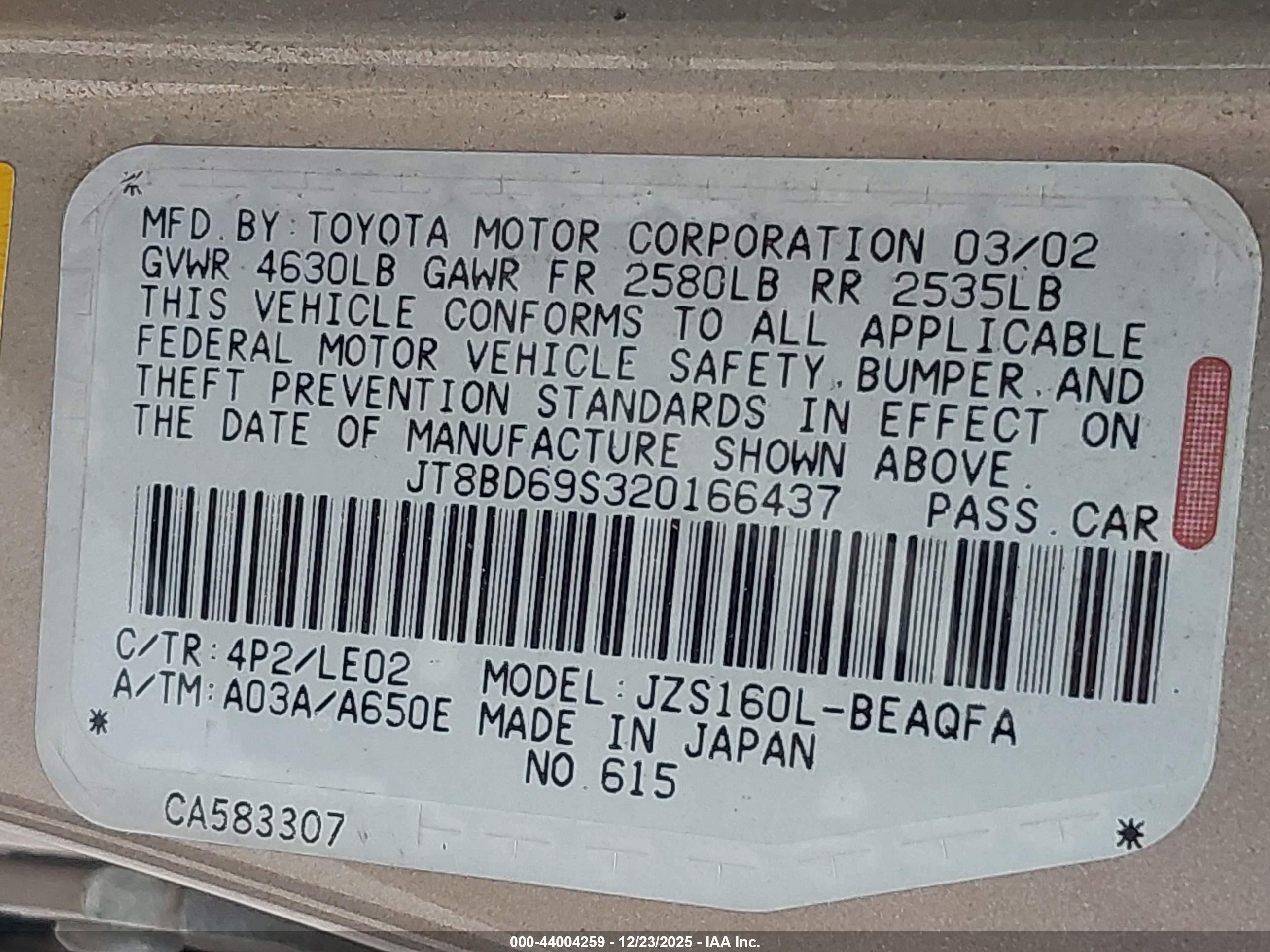 2002 Lexus Gs 300   Gold vin: JT8BD69S320166437