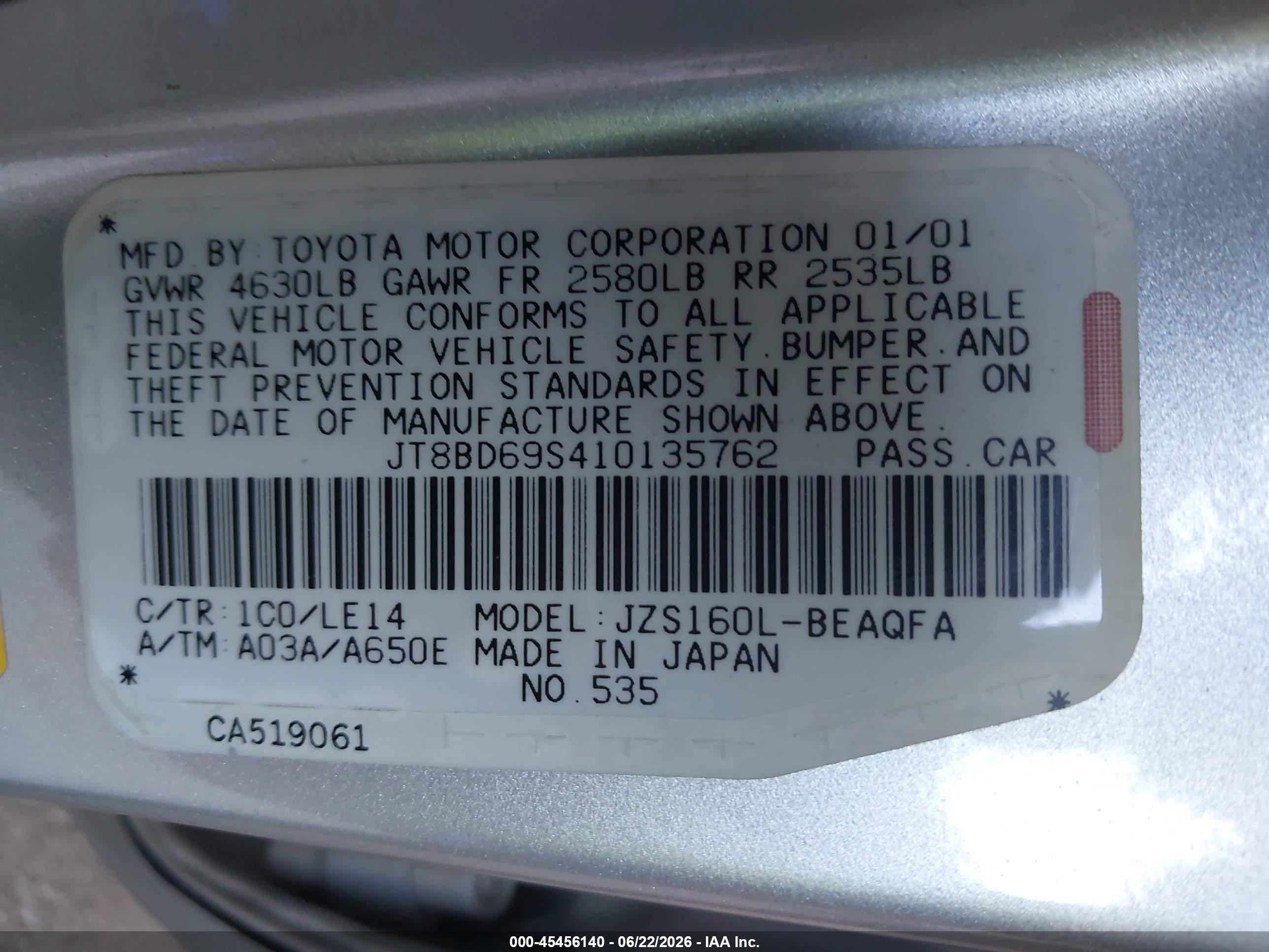 2001 Lexus Gs 300   Silver vin: JT8BD69S410135762