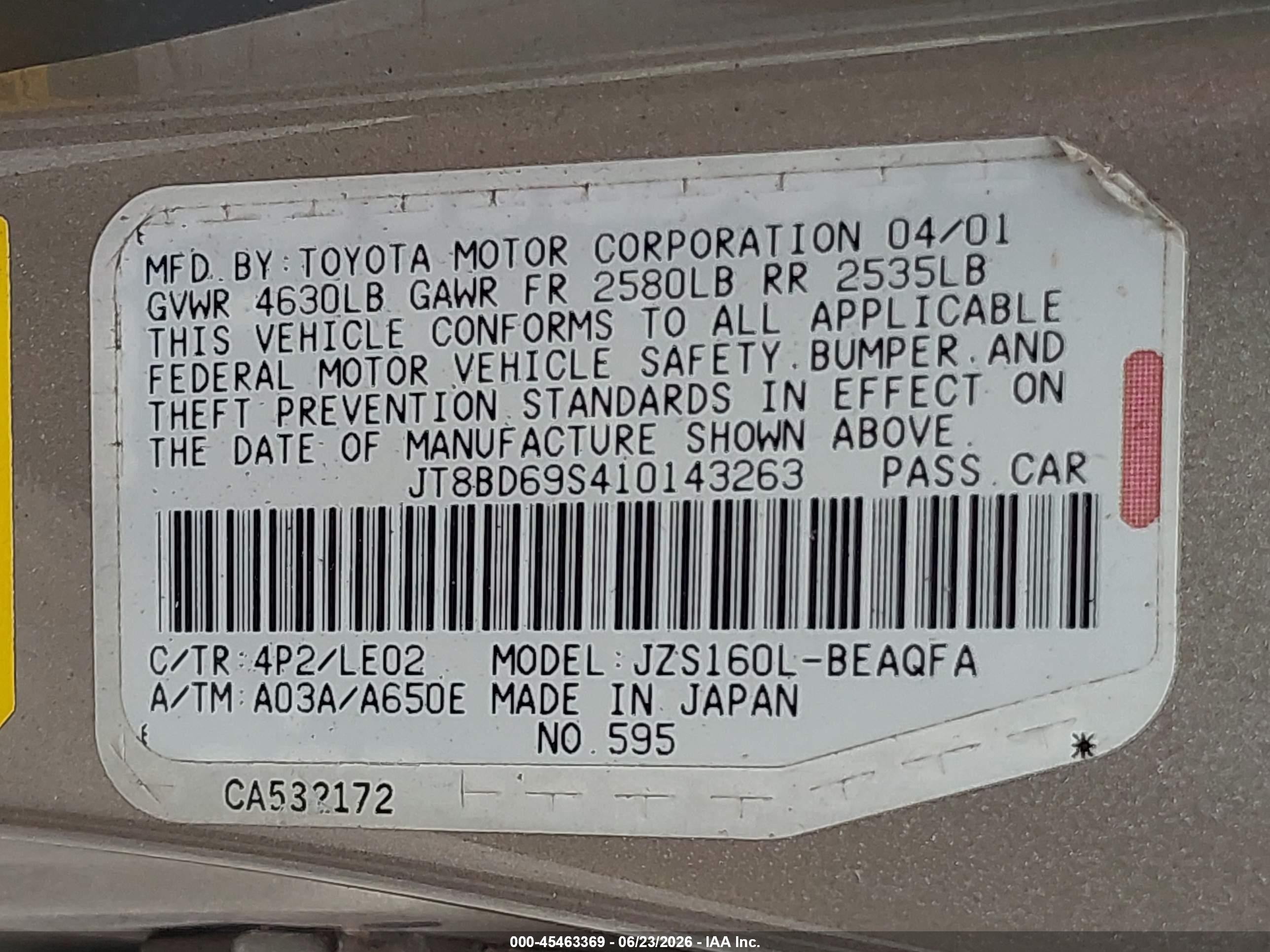 2001 Lexus Gs 300   Beige vin: JT8BD69S410143263