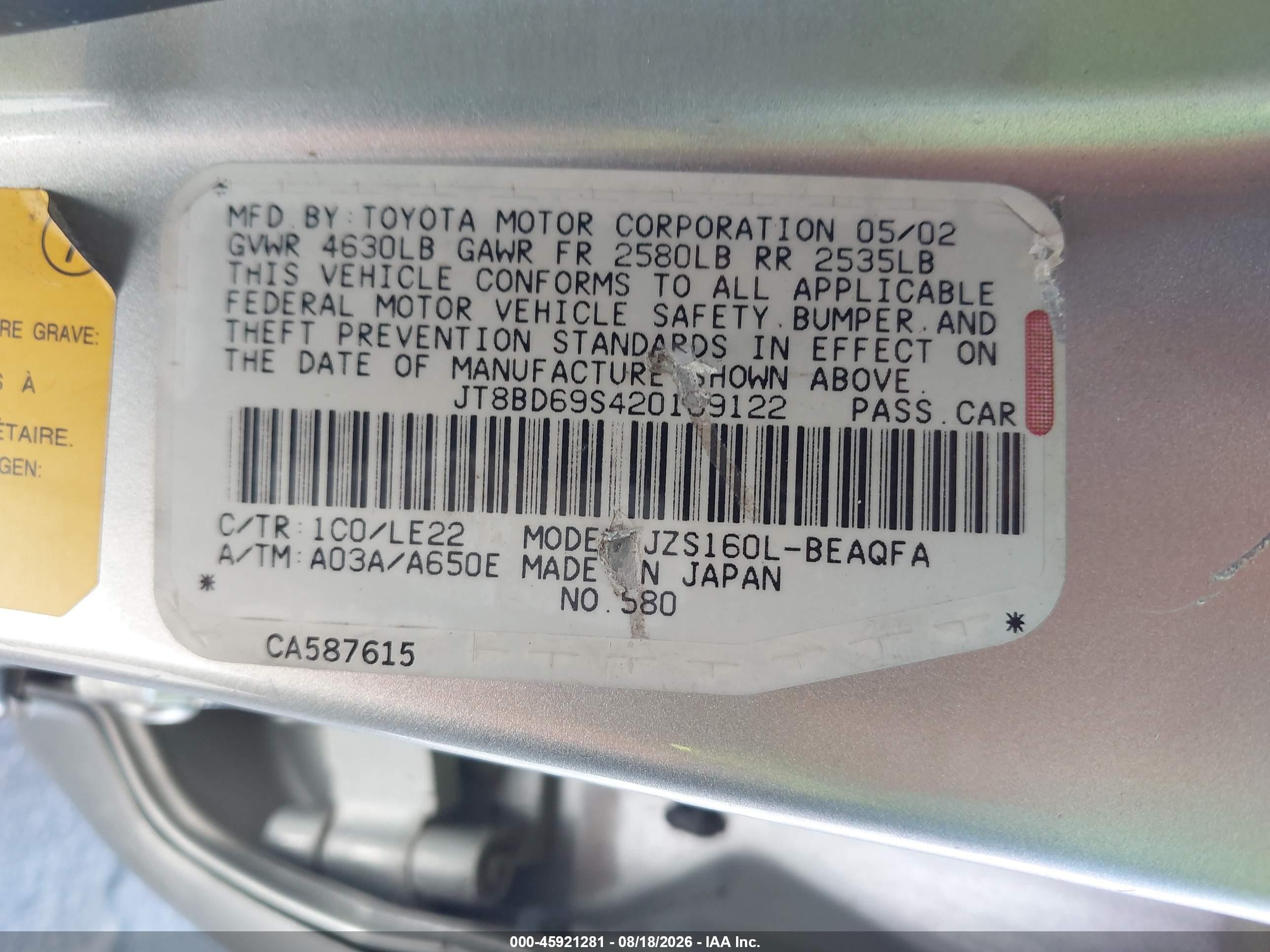 2002 Lexus Gs 300   Silver vin: JT8BD69S420169122