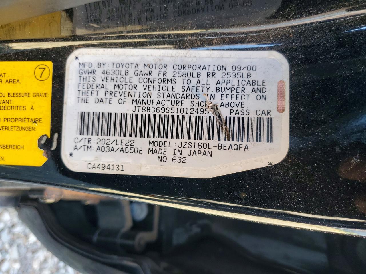 2001 Lexus Gs 300 Black vin: JT8BD69S510124950
