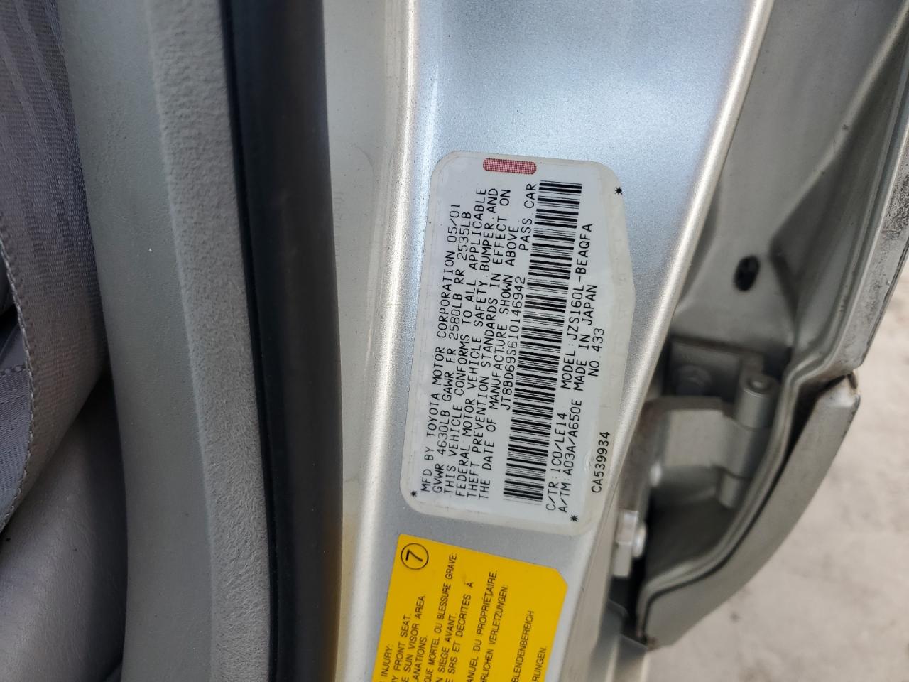 2001 Lexus Gs 300 Silver vin: JT8BD69S610146942