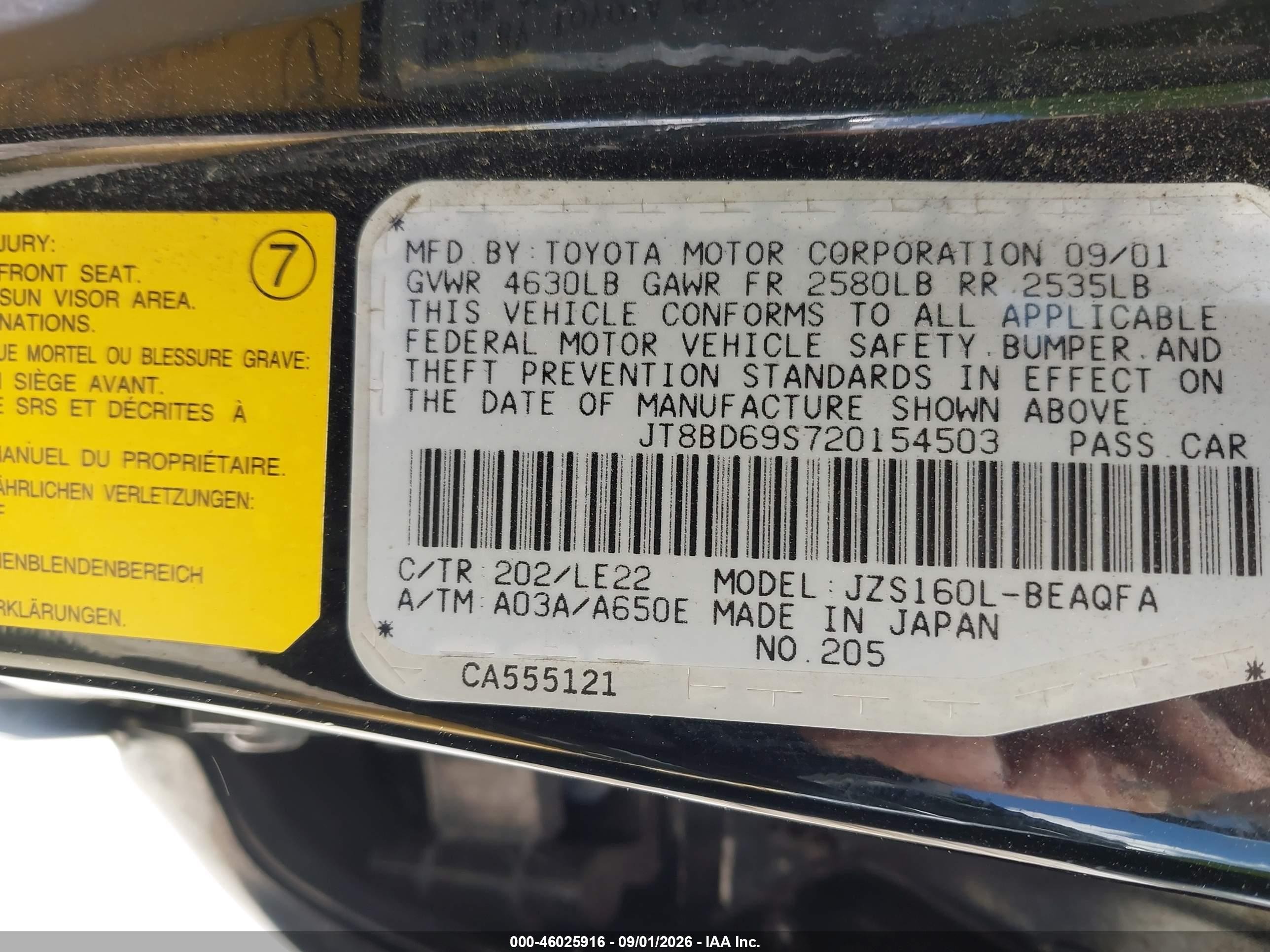2002 Lexus Gs 300   Black vin: JT8BD69S720154503