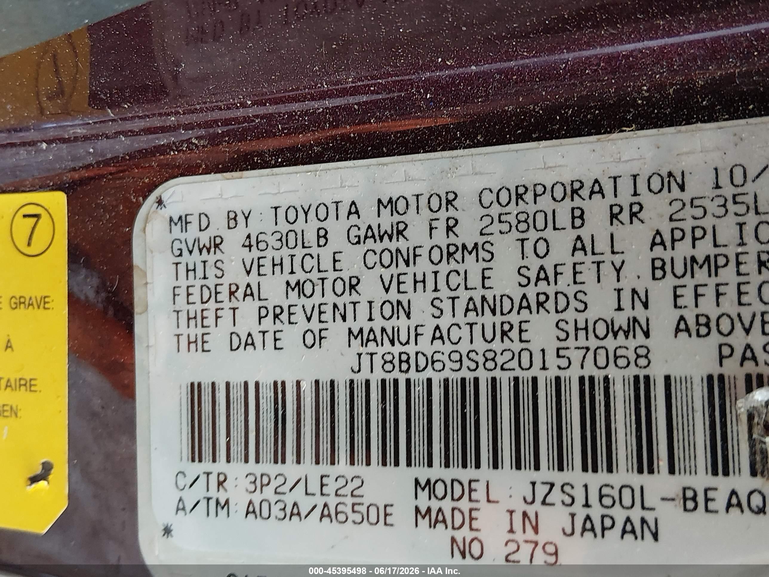 2002 Lexus Gs 300   Бордовый vin: JT8BD69S820157068