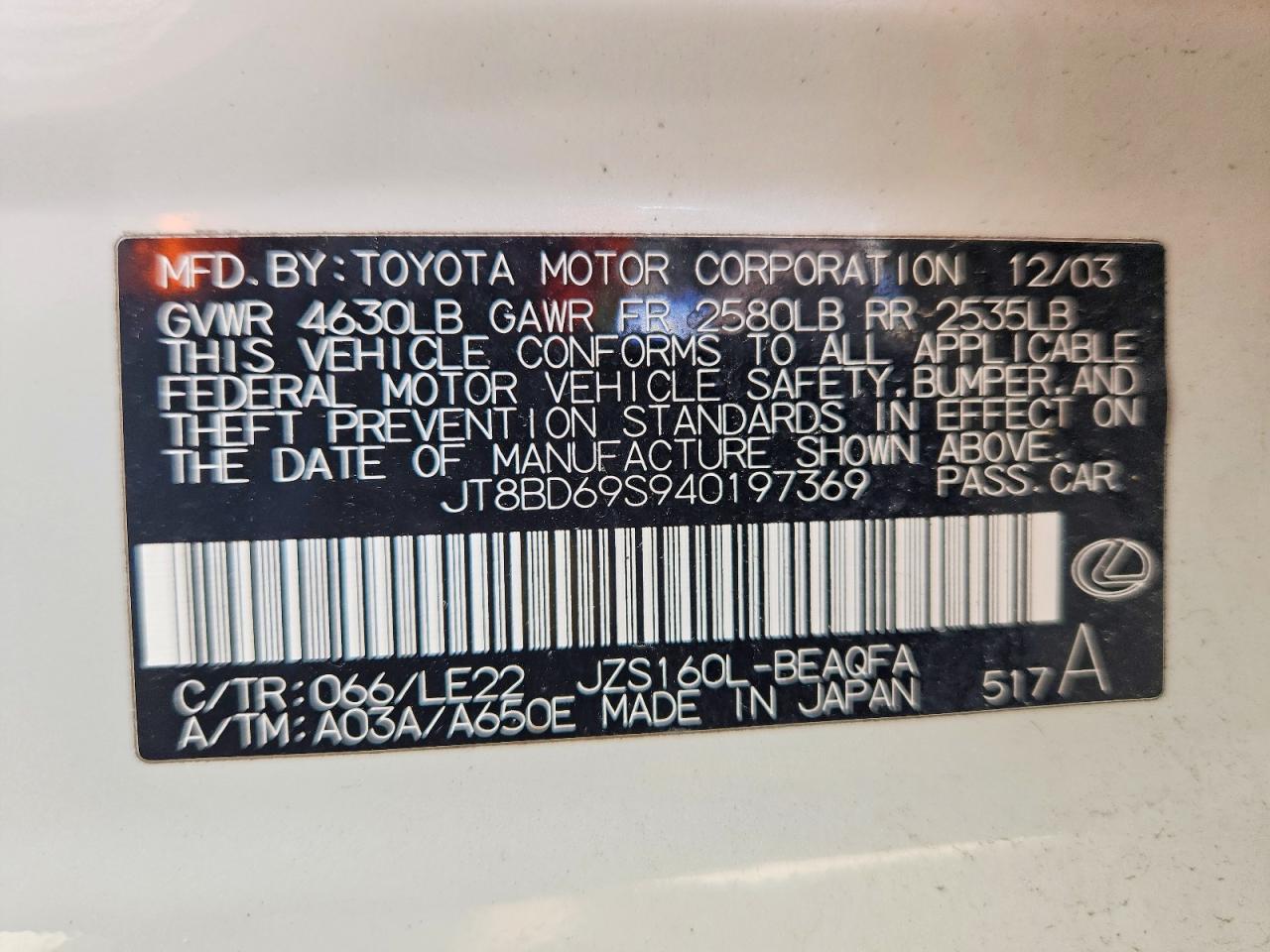 2004 Lexus Gs 300 Silver vin: JT8BD69S940197369