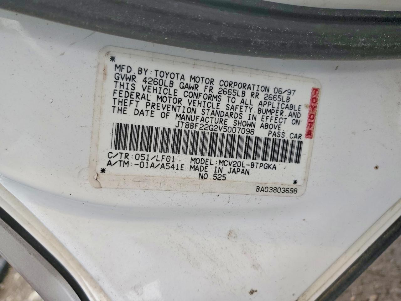 1997 Lexus Es 300 Белый vin: JT8BF22G2V5007098