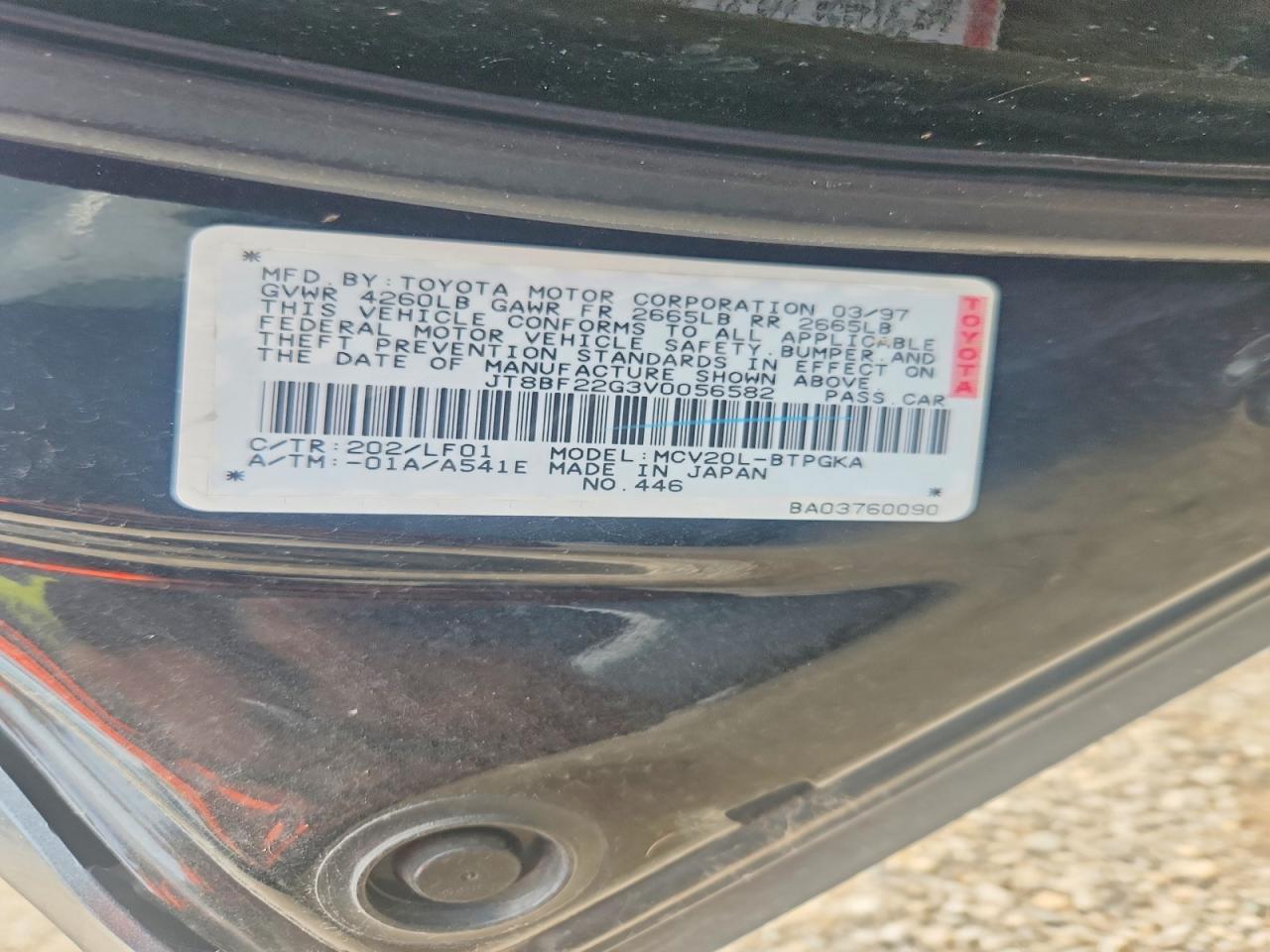 1997 Lexus Es 300 Black vin: JT8BF22G3V0056582