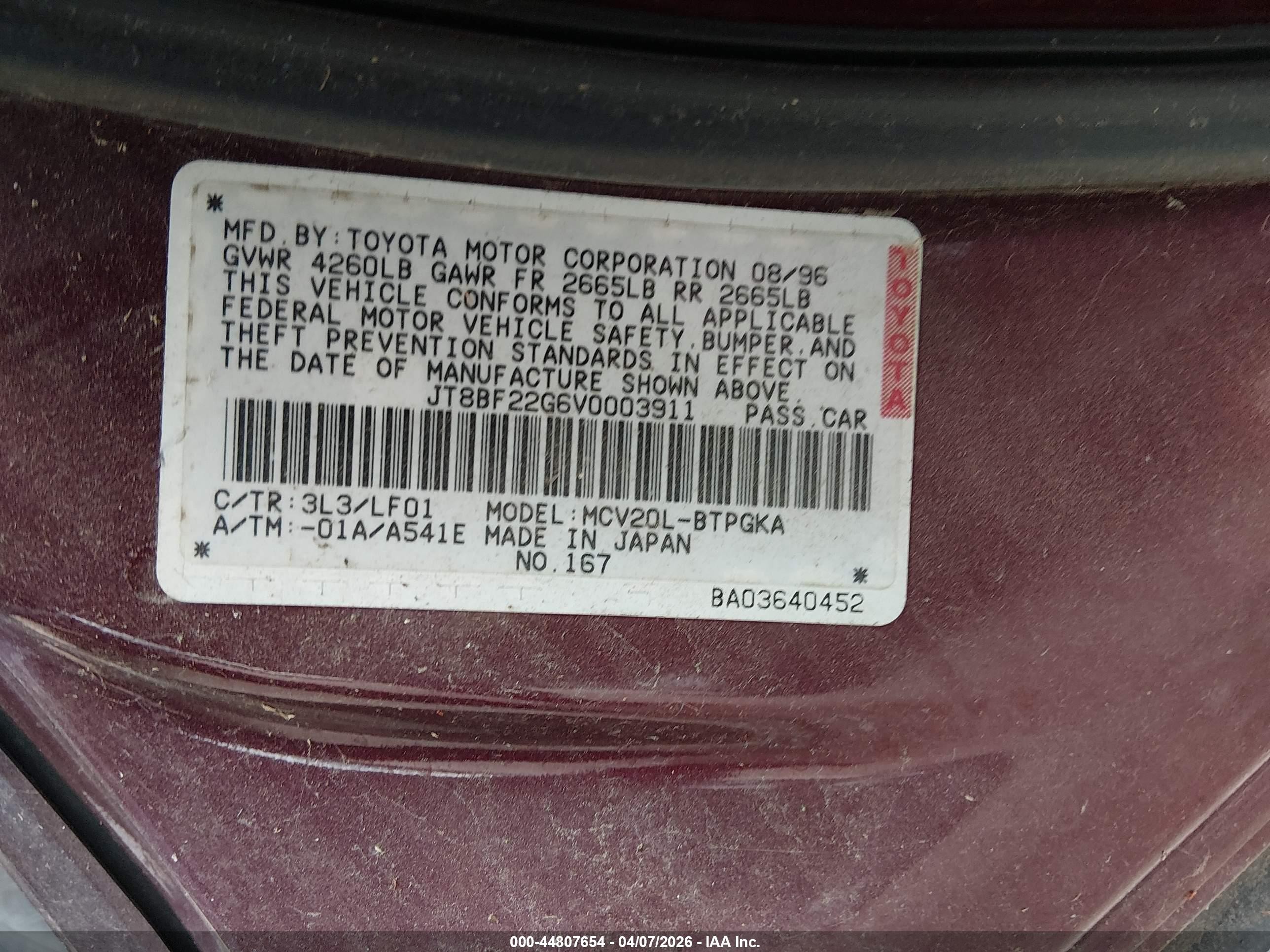1997 Lexus Es 300   Maroon vin: JT8BF22G6V0003911