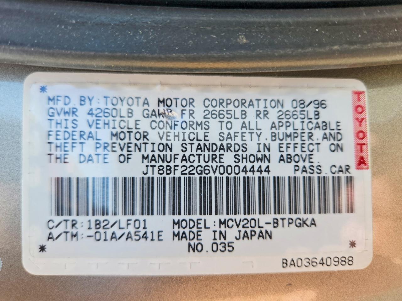 1997 Lexus Es 300 Gold vin: JT8BF22G6V0004444