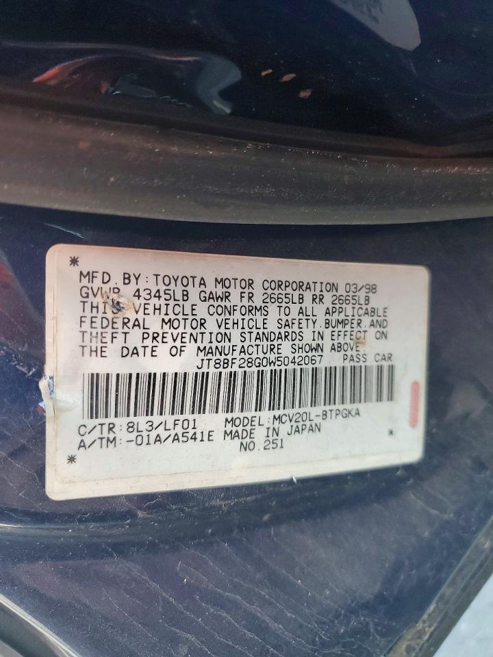 1998 Lexus Es 300 Blue vin: JT8BF28G0W5042067