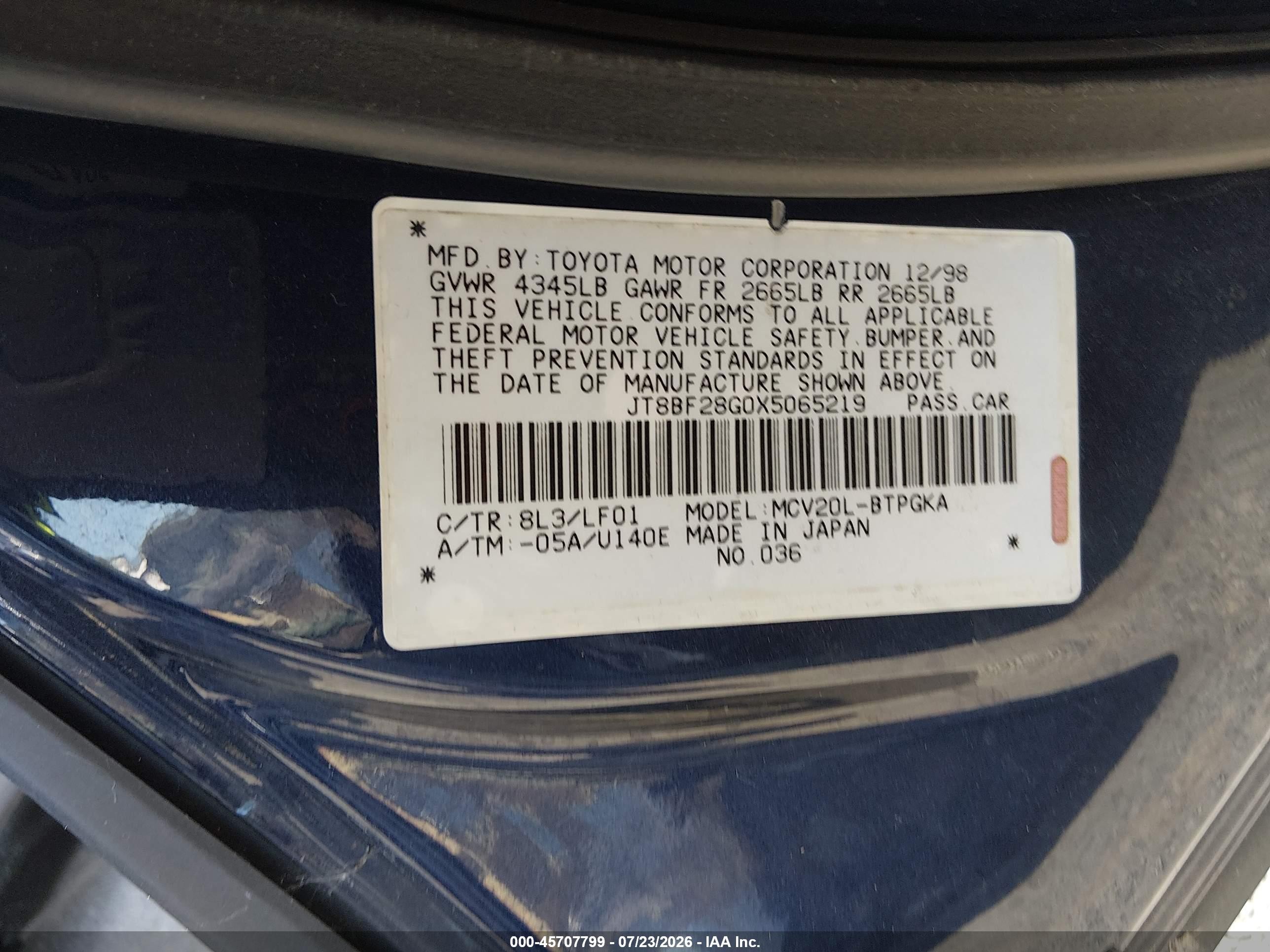 1999 Lexus Es 300   Dark Blue vin: JT8BF28G0X5065219