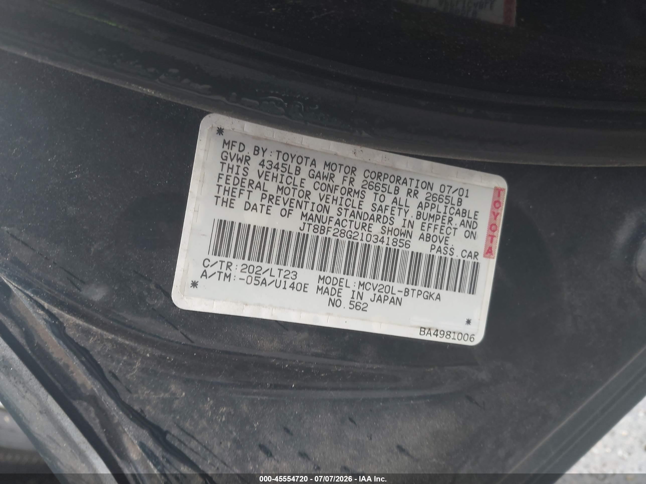 2001 Lexus Es 300   Black vin: JT8BF28G210341856