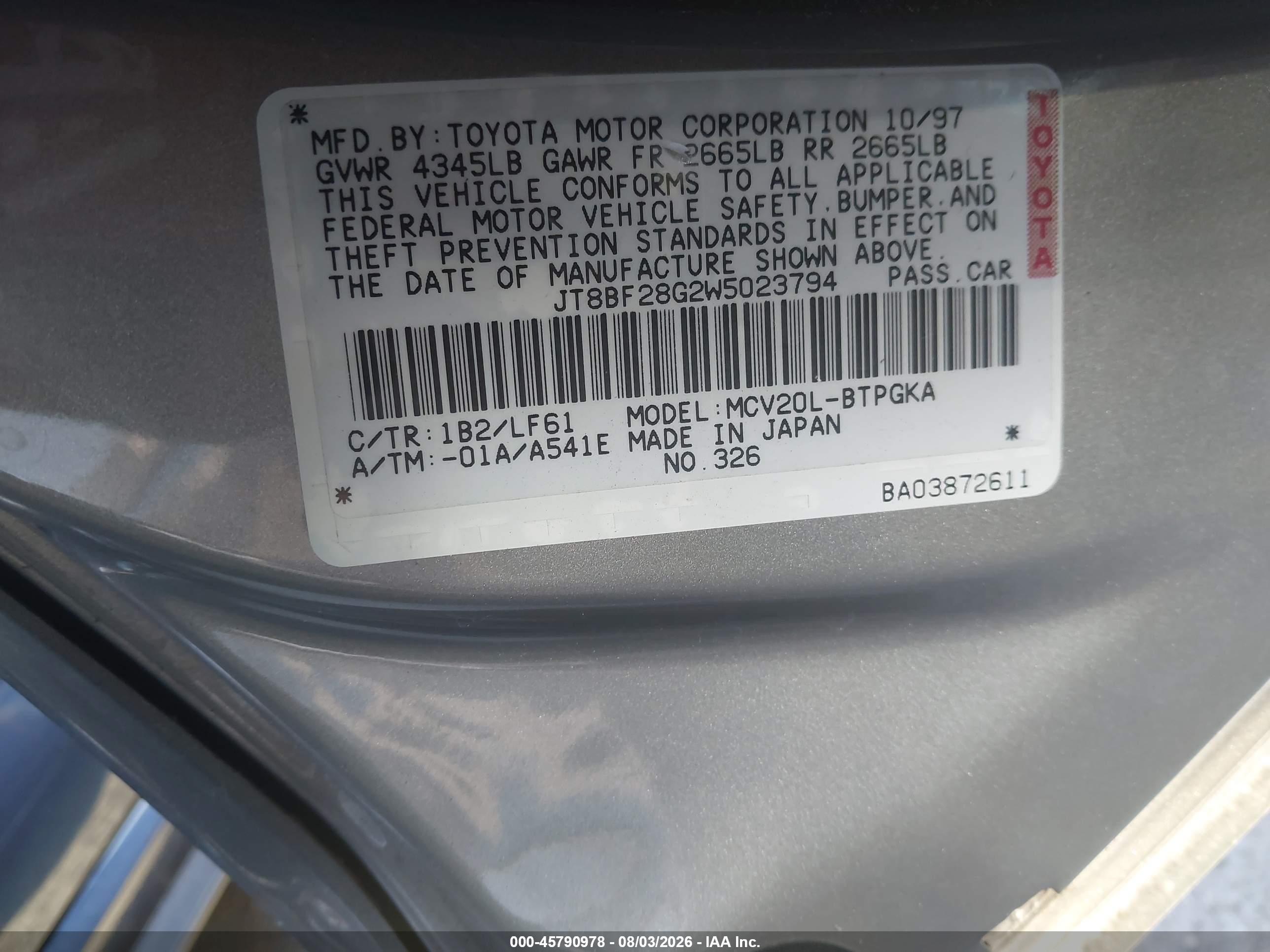 1998 Lexus Es 300   Gray vin: JT8BF28G2W5023794