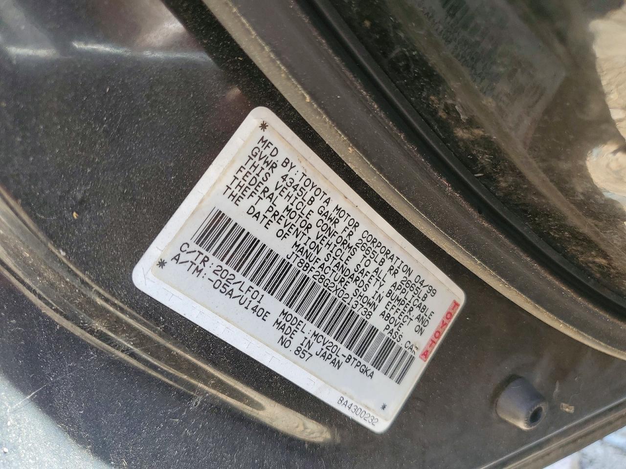 1999 Lexus Es 300 Black vin: JT8BF28G2X0213738