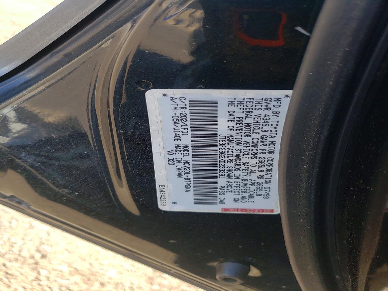 1999 Lexus Es 300 Black vin: JT8BF28G2X0233391