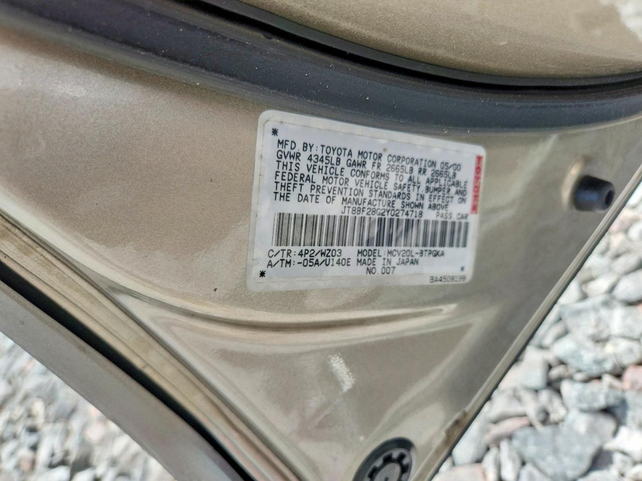 2000 Lexus Es 300 Beige vin: JT8BF28G2Y0274718