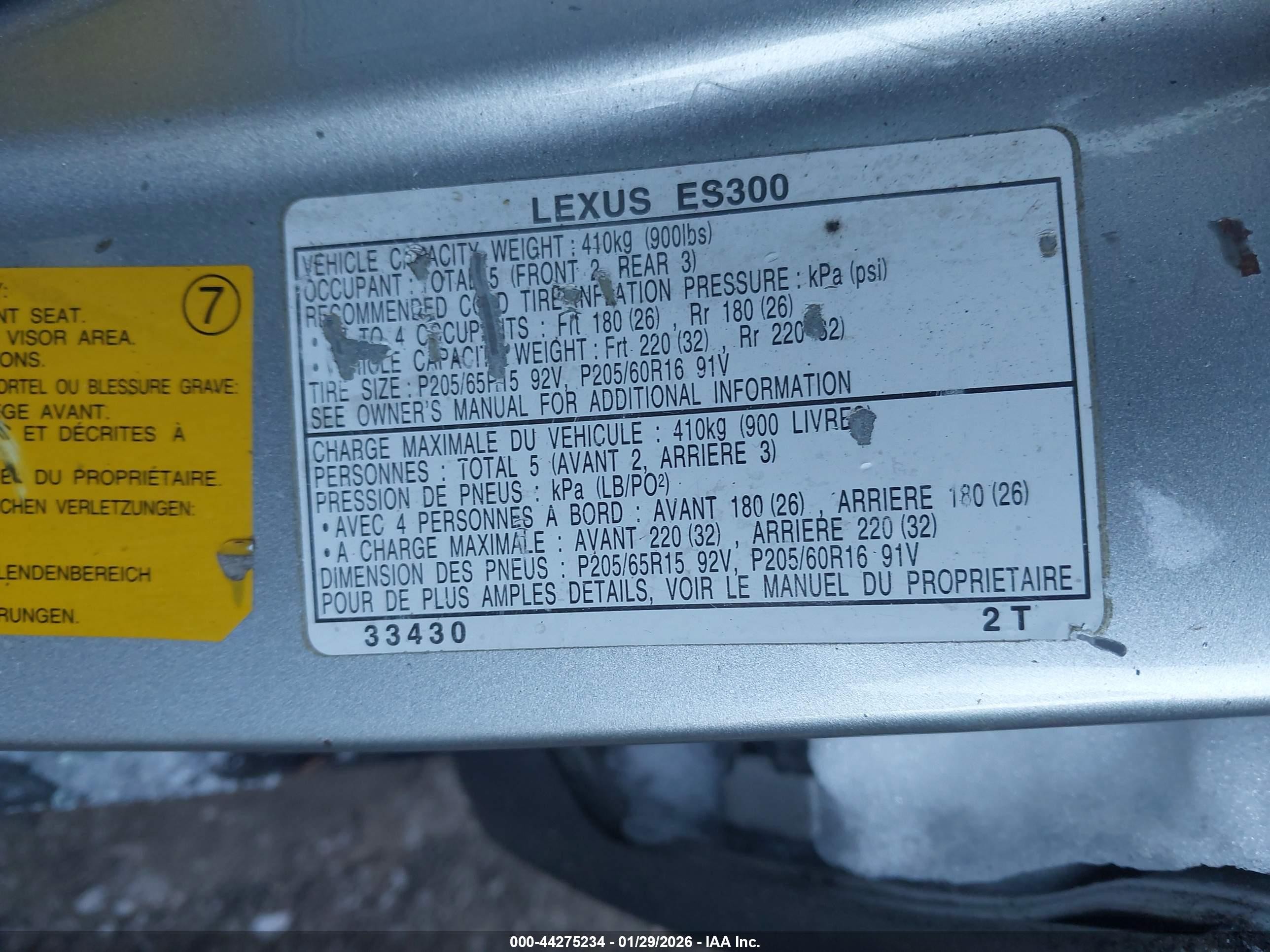 2000 Lexus Es 300   Gray vin: JT8BF28G3Y0279734