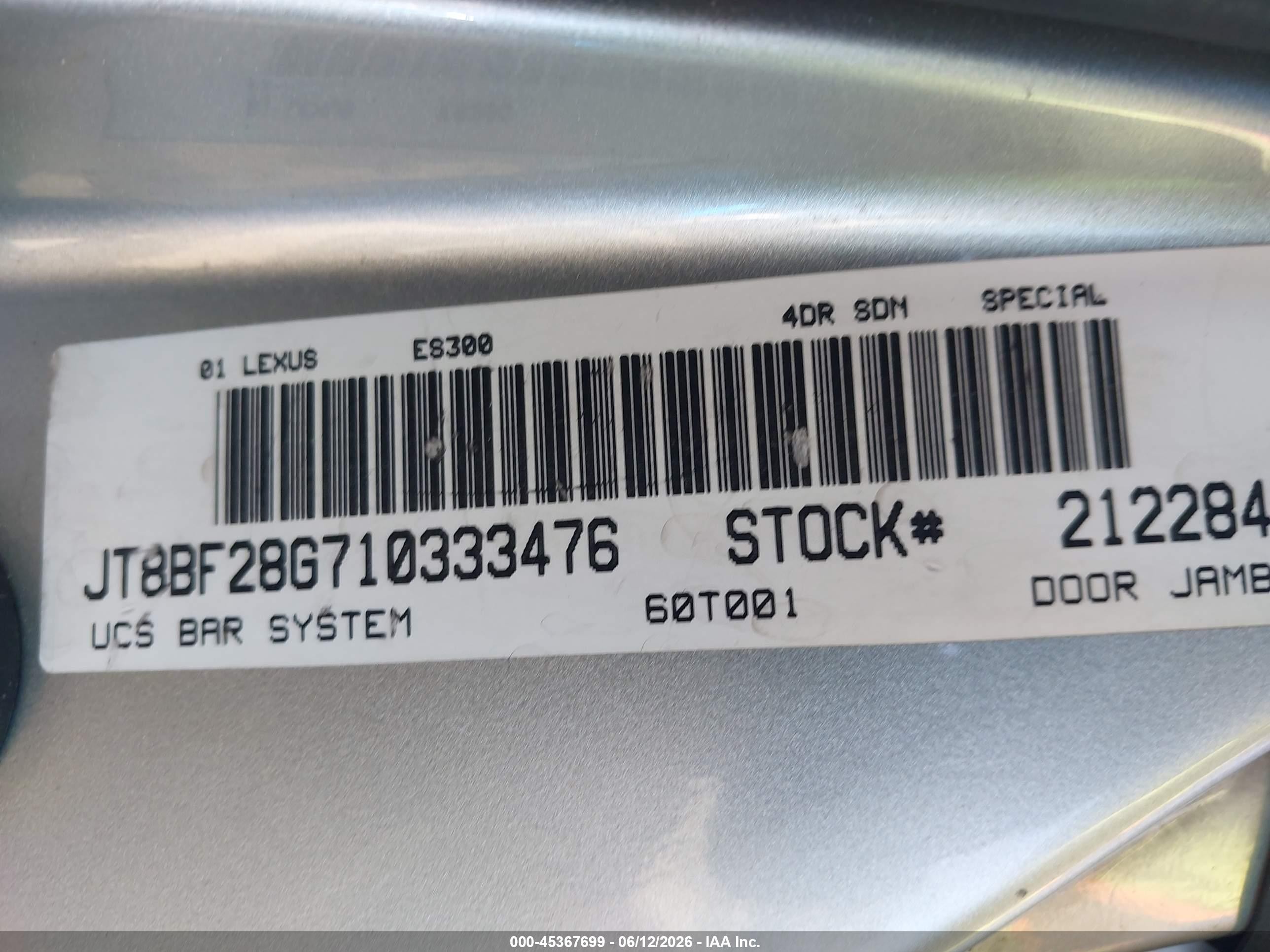 2001 Lexus Es 300   Серебряный vin: JT8BF28G710333476