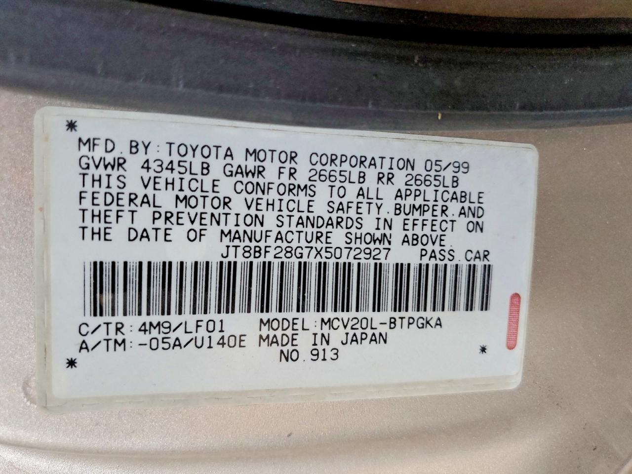1999 Lexus Es 300 Gold vin: JT8BF28G7X5072927