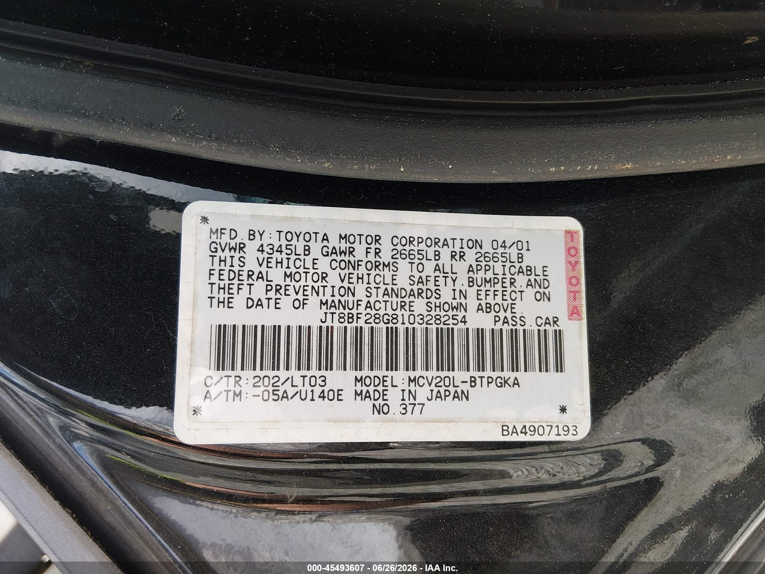 2001 Lexus Es 300   Черный vin: JT8BF28G810328254
