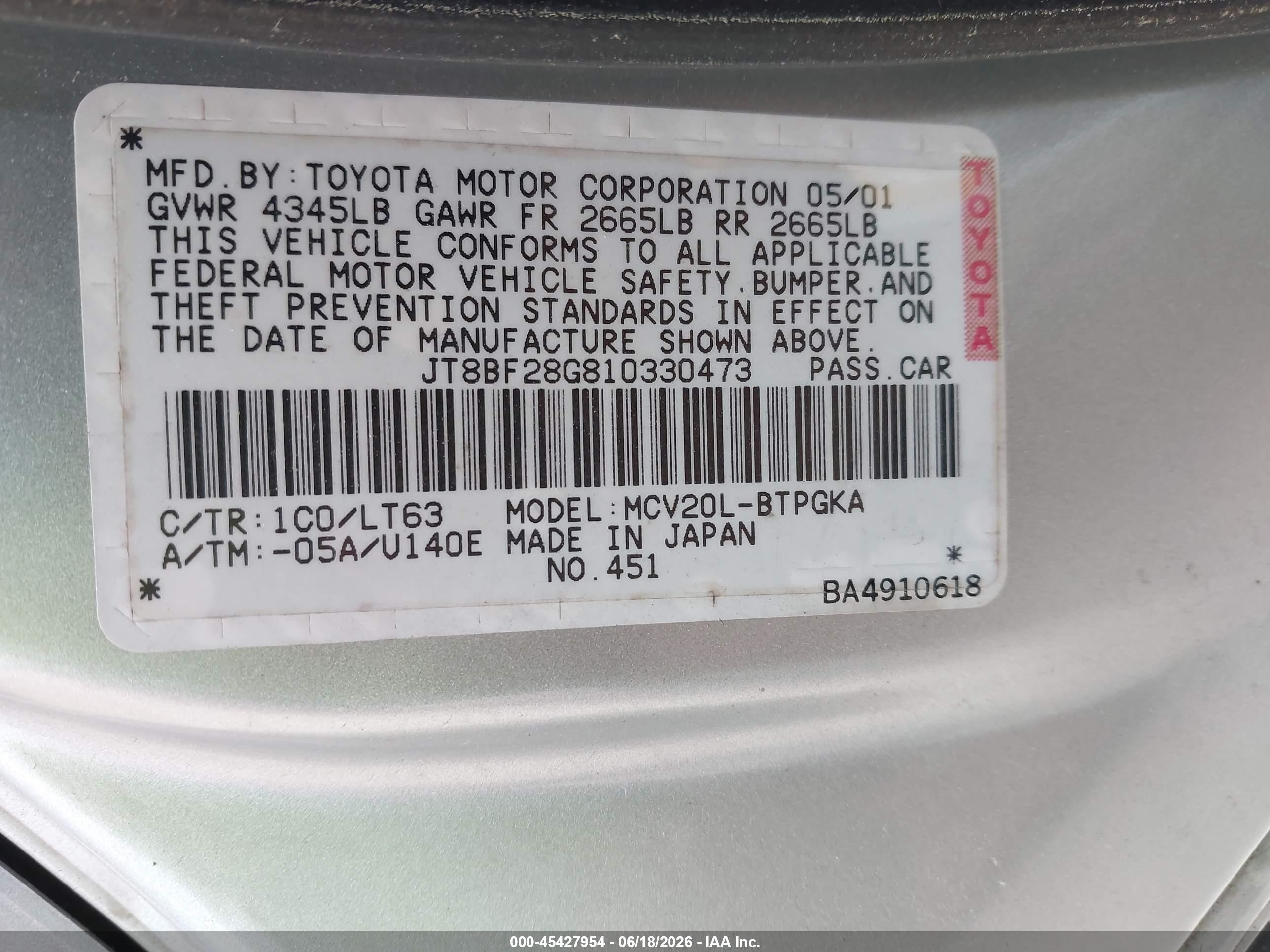 2001 Lexus Es 300 Silver vin: JT8BF28G810330473