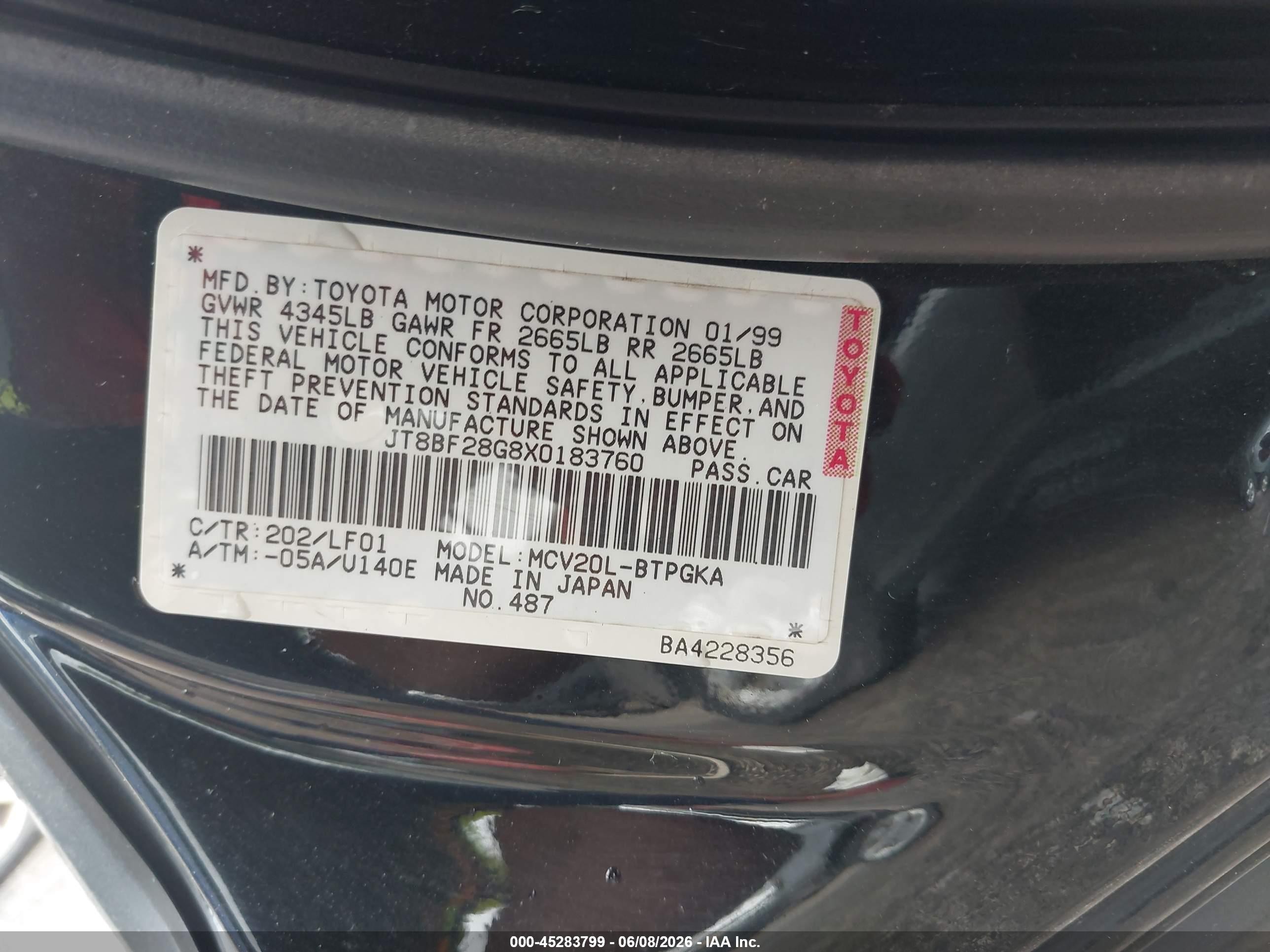 1999 Lexus Es 300   Black vin: JT8BF28G8X0183760