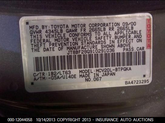 2001 Lexus Es 300 Sedan vin: JT8BF28G910291036