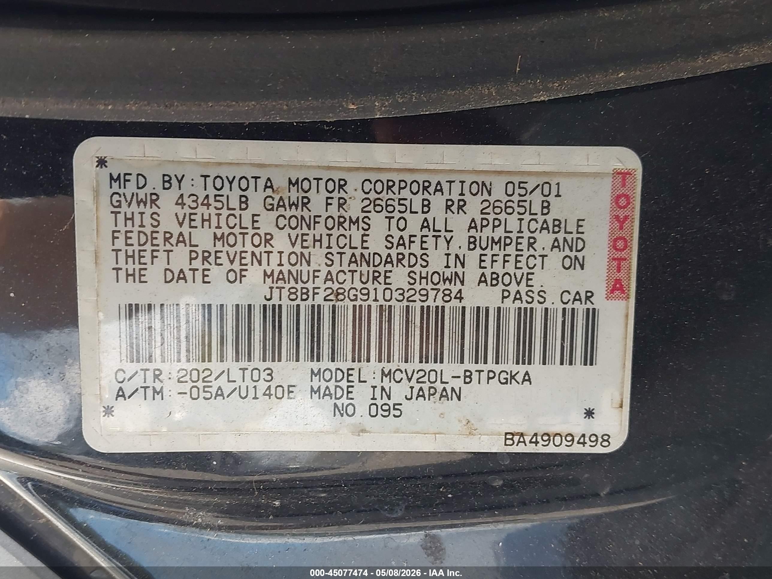 2001 Lexus Es 300   Black vin: JT8BF28G910329784