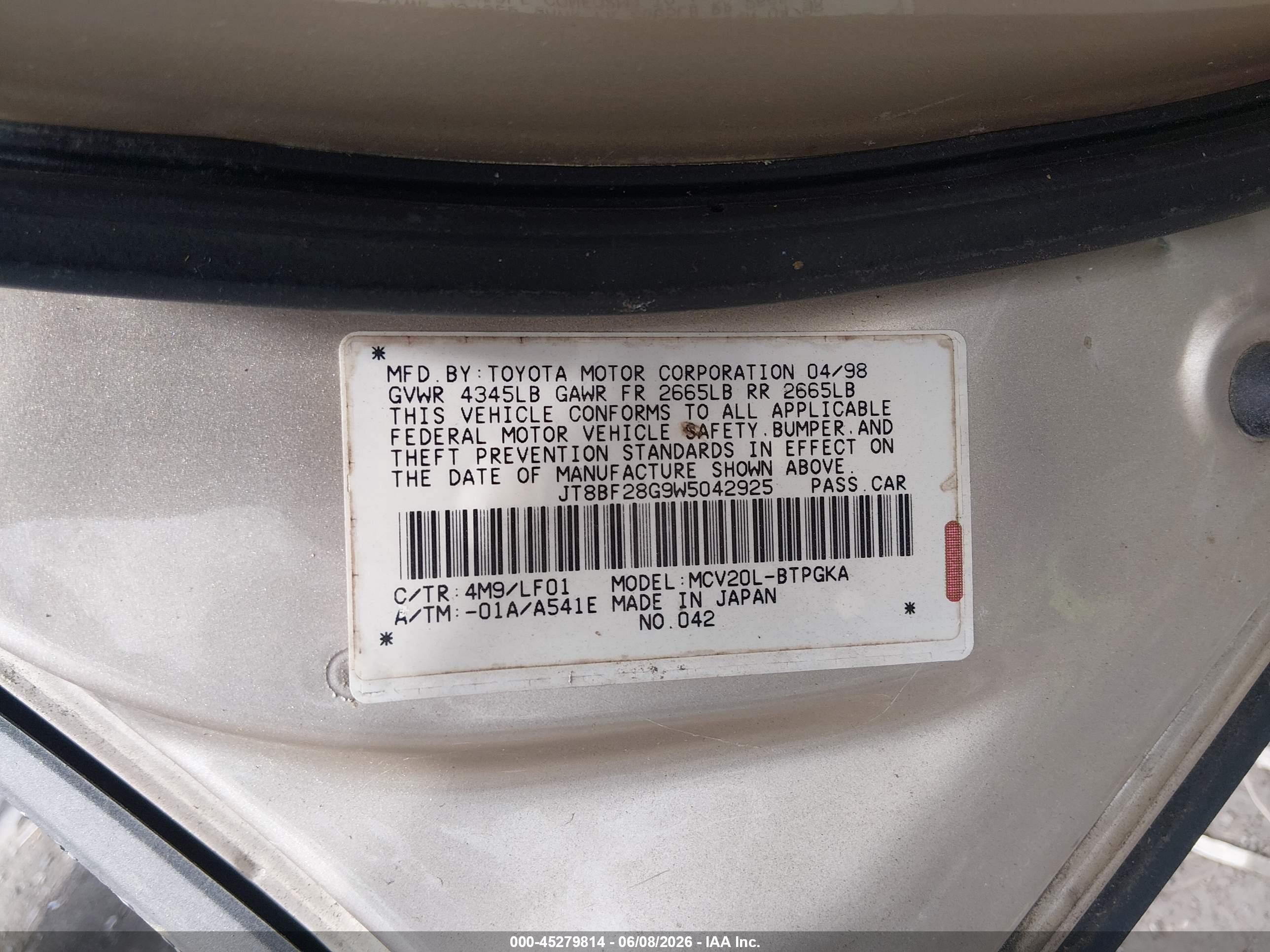 1998 Lexus Es 300   Желто-коричневый vin: JT8BF28G9W5042925