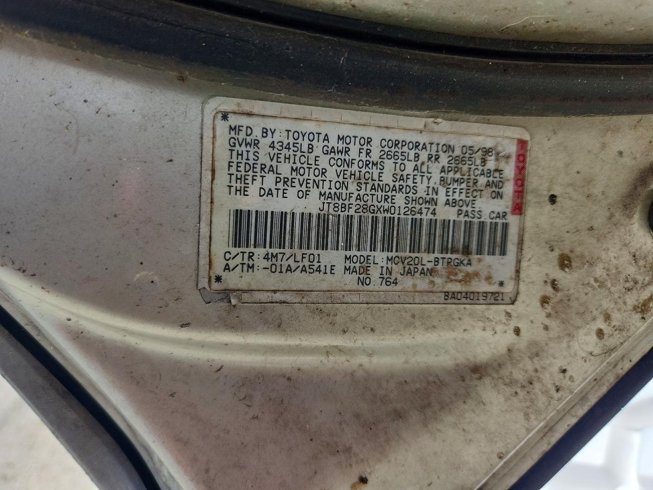 1998 Lexus Es 300 Бежевый vin: JT8BF28GXW0126474