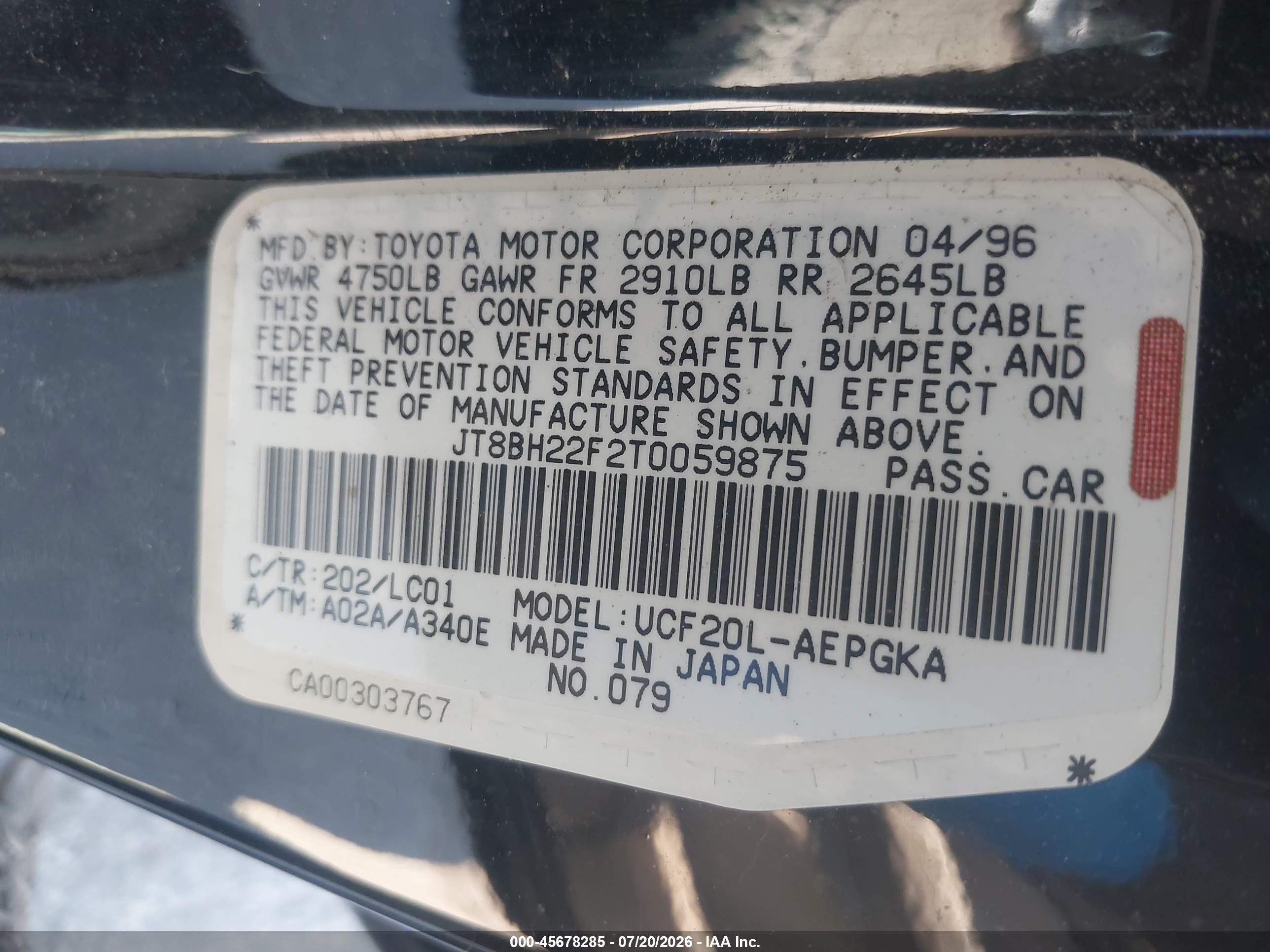 1996 Lexus Ls 400 Black vin: JT8BH22F2T0059875