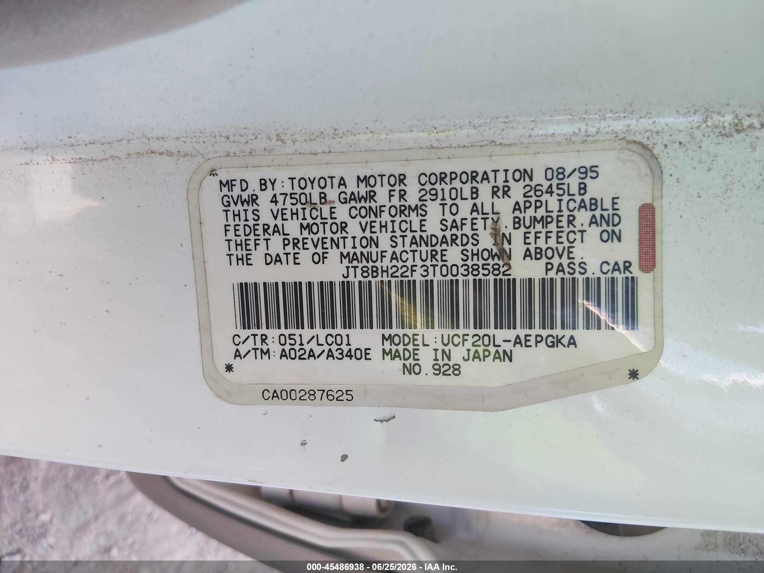 1996 Lexus Ls 400 White vin: JT8BH22F3T0038582