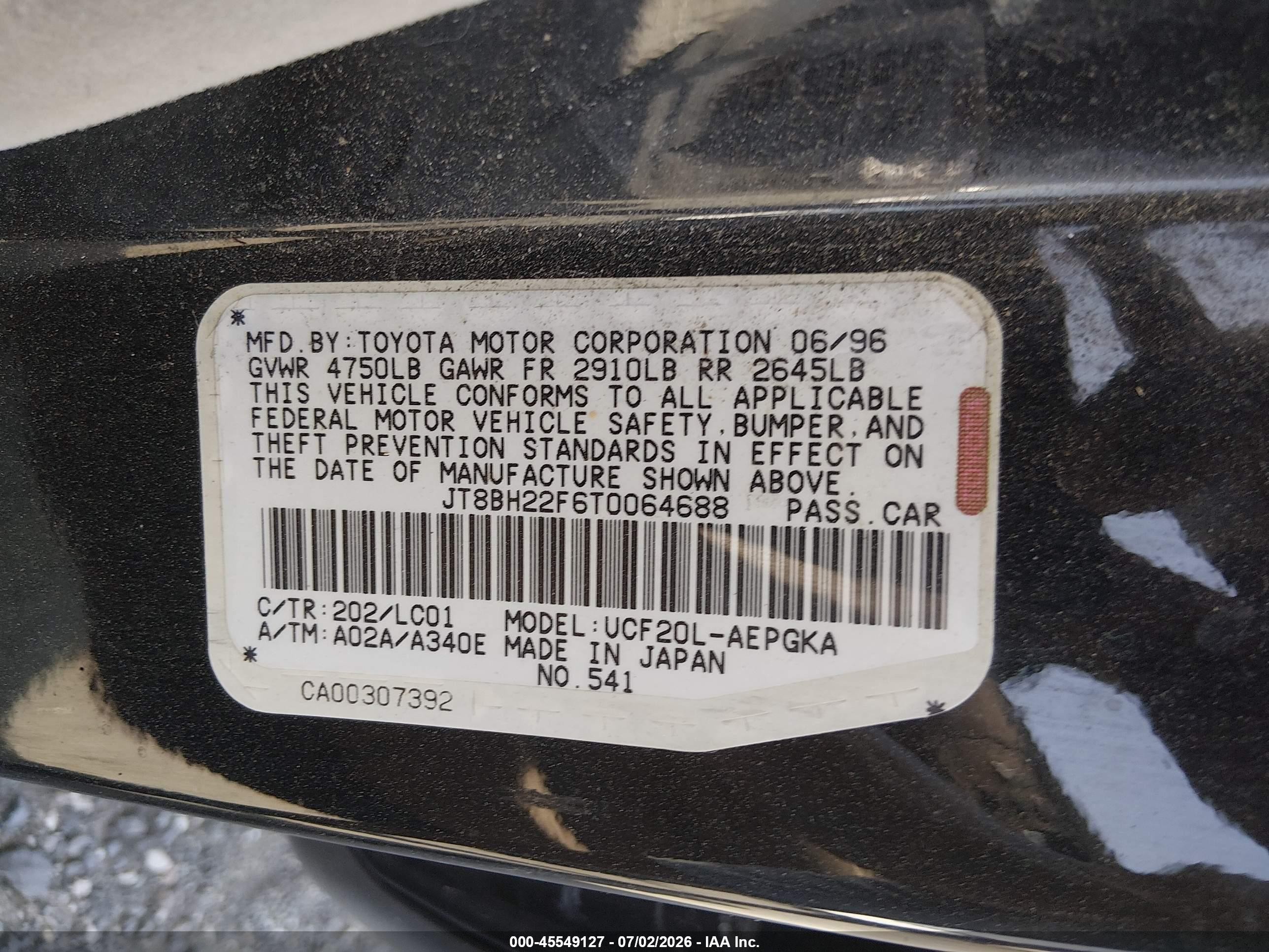 1996 Lexus Ls 400 Black vin: JT8BH22F6T0064688