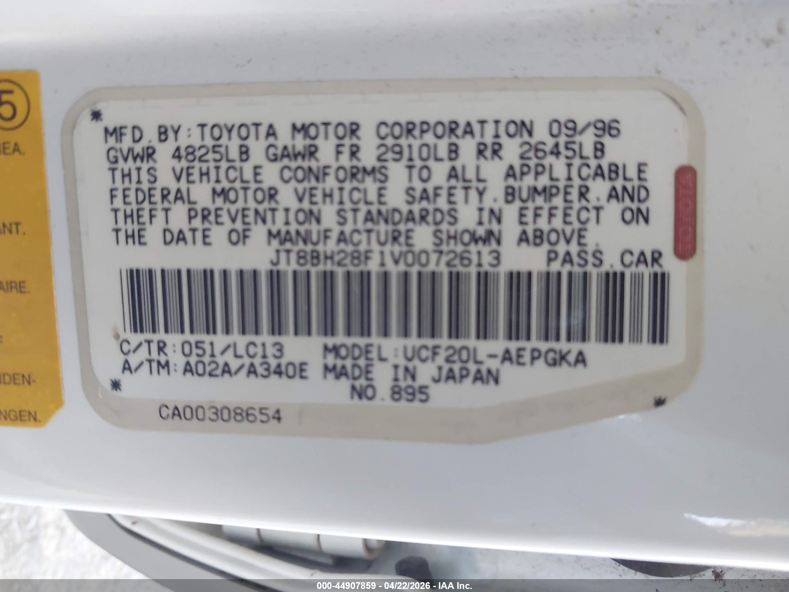 1997 Lexus Ls 400   Белый vin: JT8BH28F1V0072613