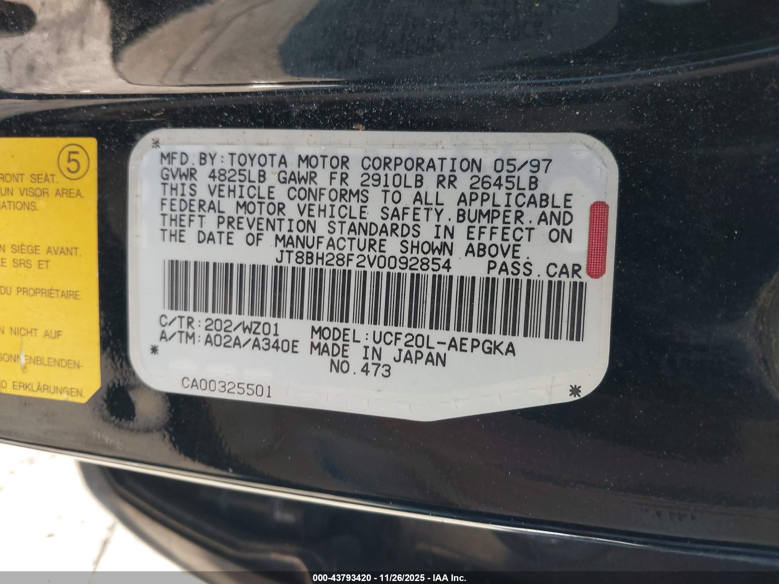 1997 Lexus Ls 400   Черный vin: JT8BH28F2V0092854