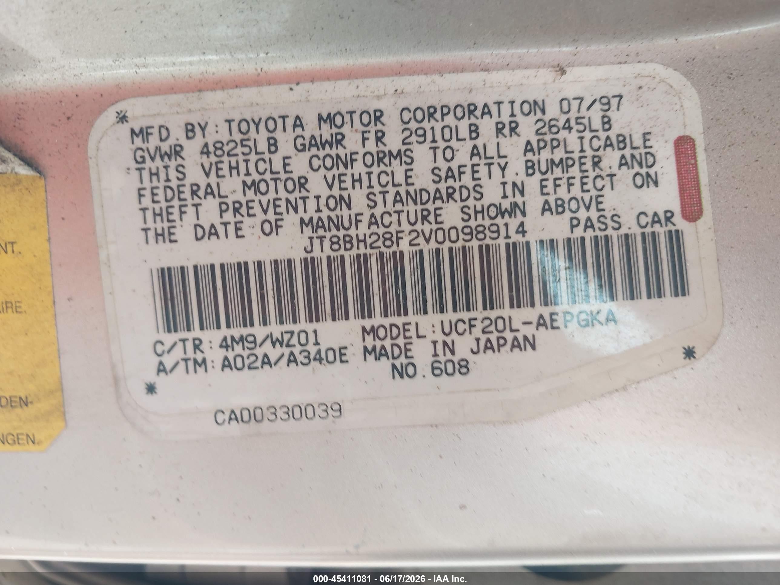 1997 Lexus Ls 400   Золотой vin: JT8BH28F2V0098914