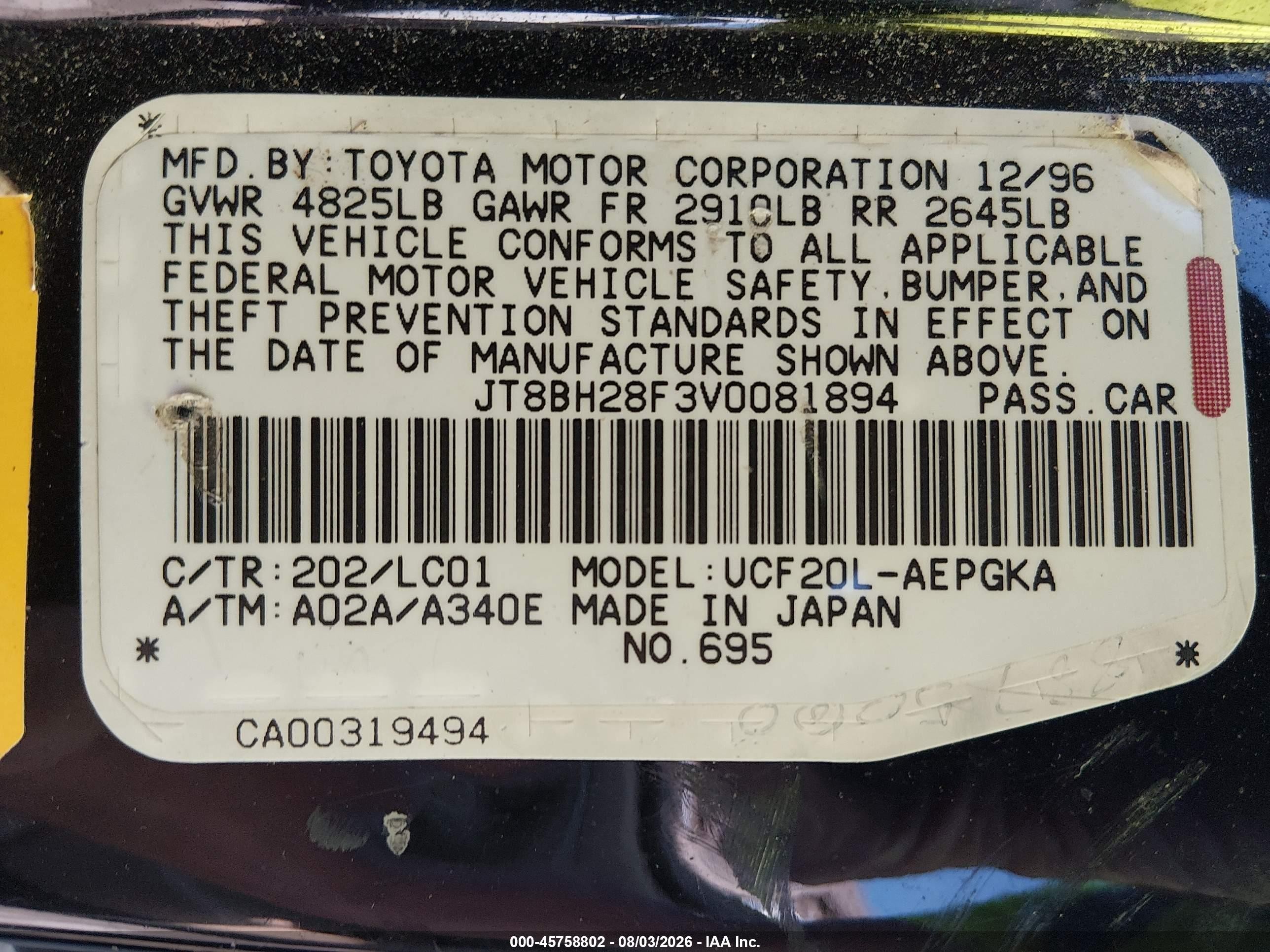 1997 Lexus Ls 400   Black vin: JT8BH28F3V0081894