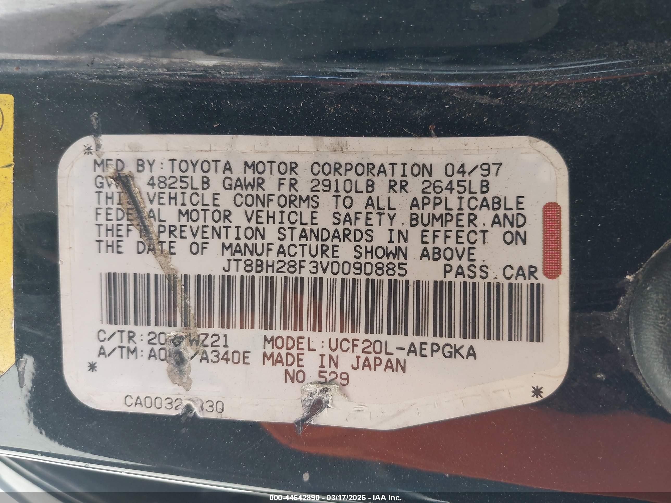 1997 Lexus Ls 400   Черный vin: JT8BH28F3V0090885