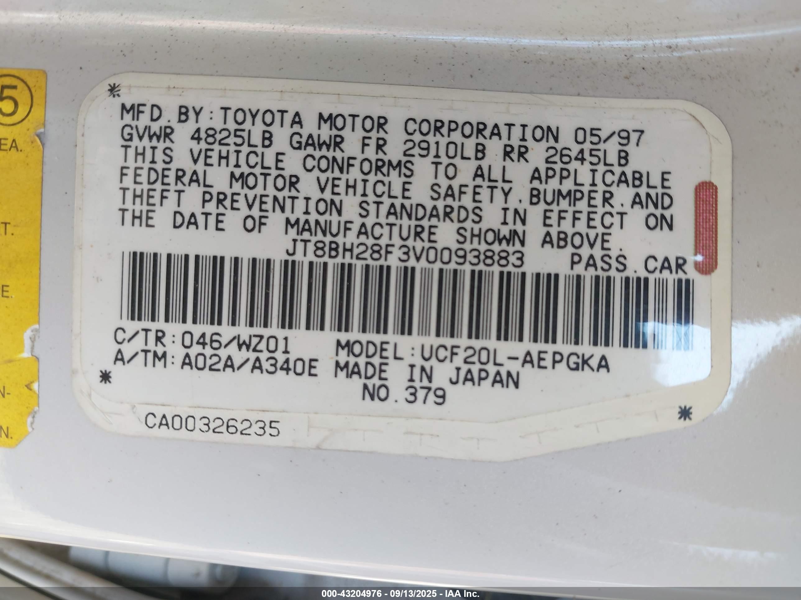 1997 Lexus Ls 400   White vin: JT8BH28F3V0093883