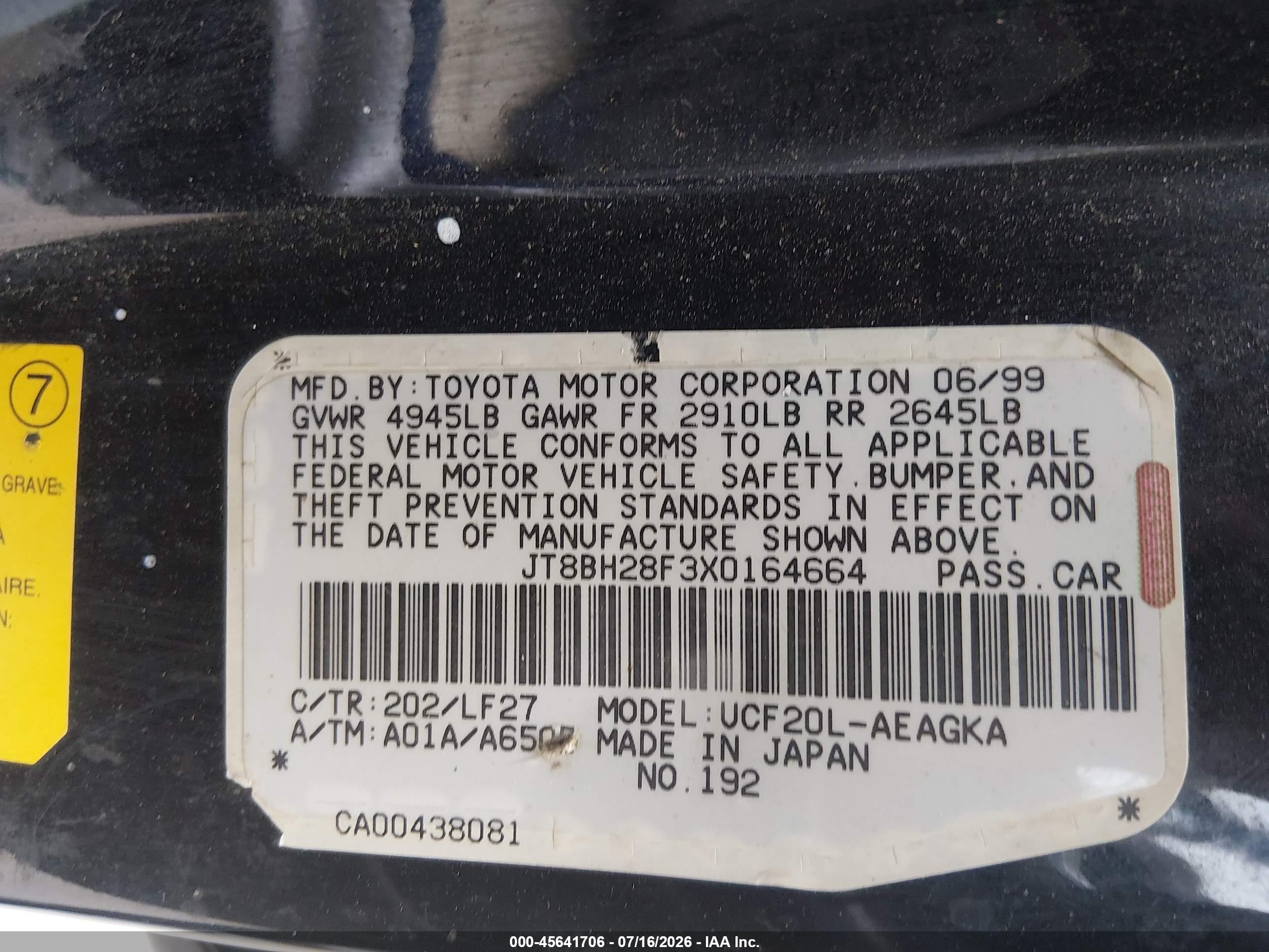 1999 Lexus Ls 400   Black vin: JT8BH28F3X0164664
