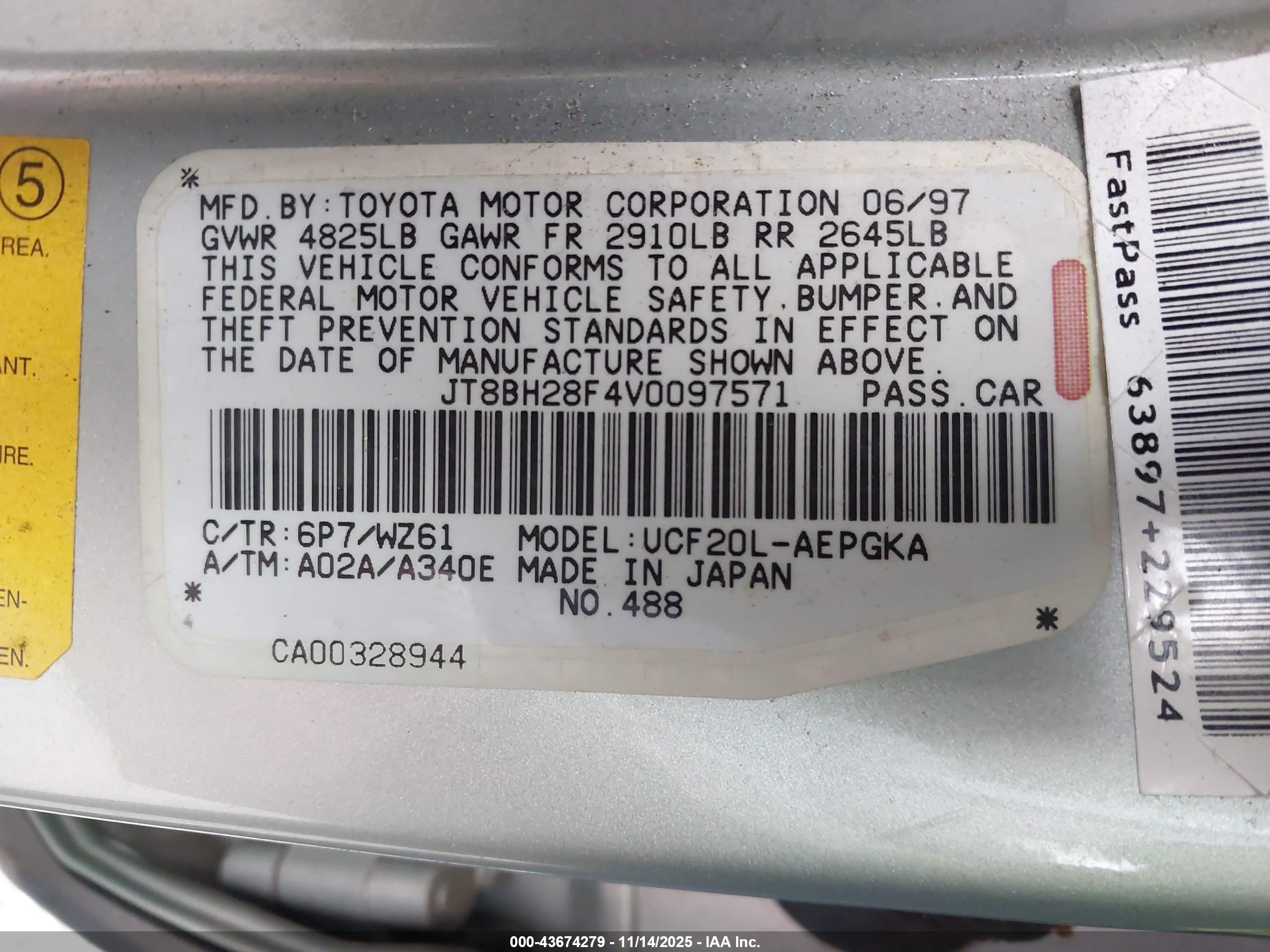 1997 Lexus Ls 400   Green vin: JT8BH28F4V0097571